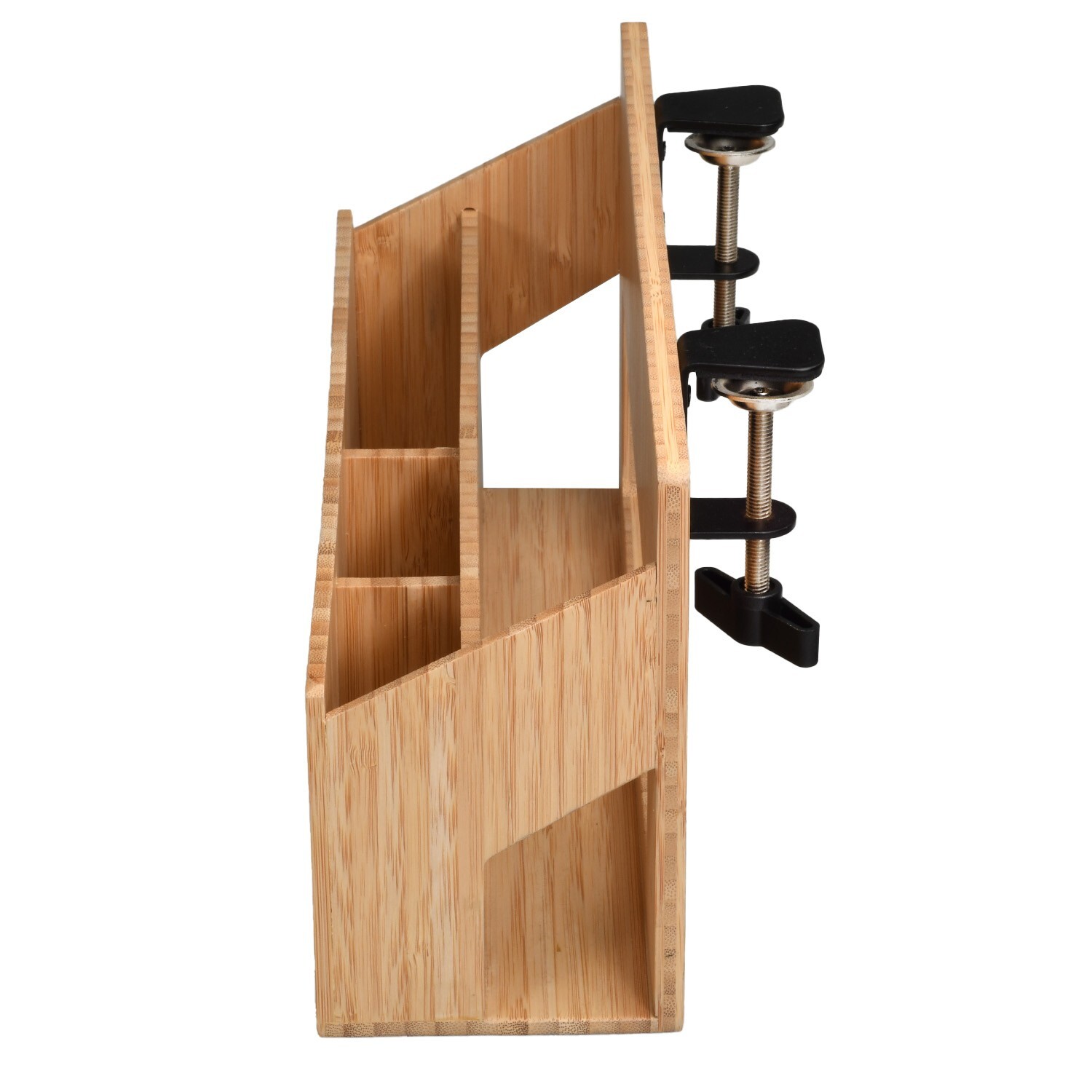 MobileVision Bamboo Side Desk or Table Organizer with C-Clamp Mount on Rear For
