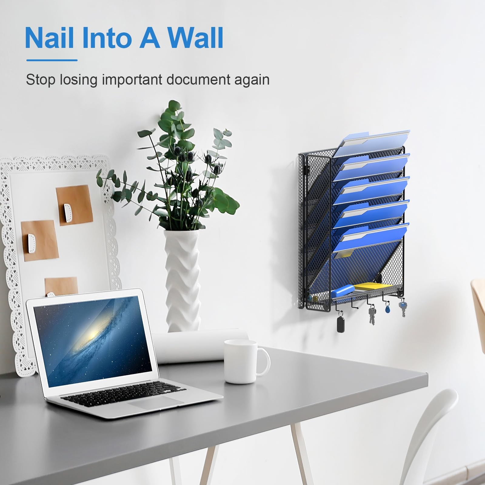 OUTWOLF Hanging Wall File Organizer with Hooks, 6 Tier Vertical Hook 6-Tier