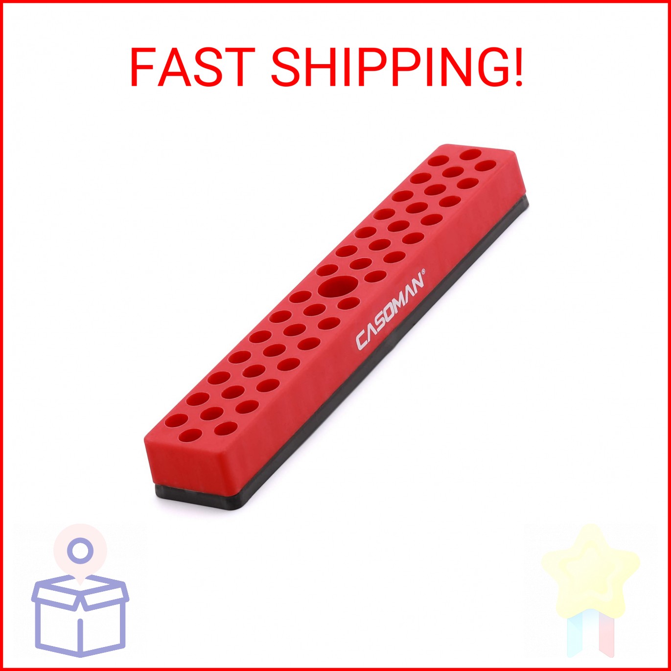 CASOMAN 1/4″ Hex Bit Organizer with Magnetic Base – Red, 43 Hole Bit Organizer w