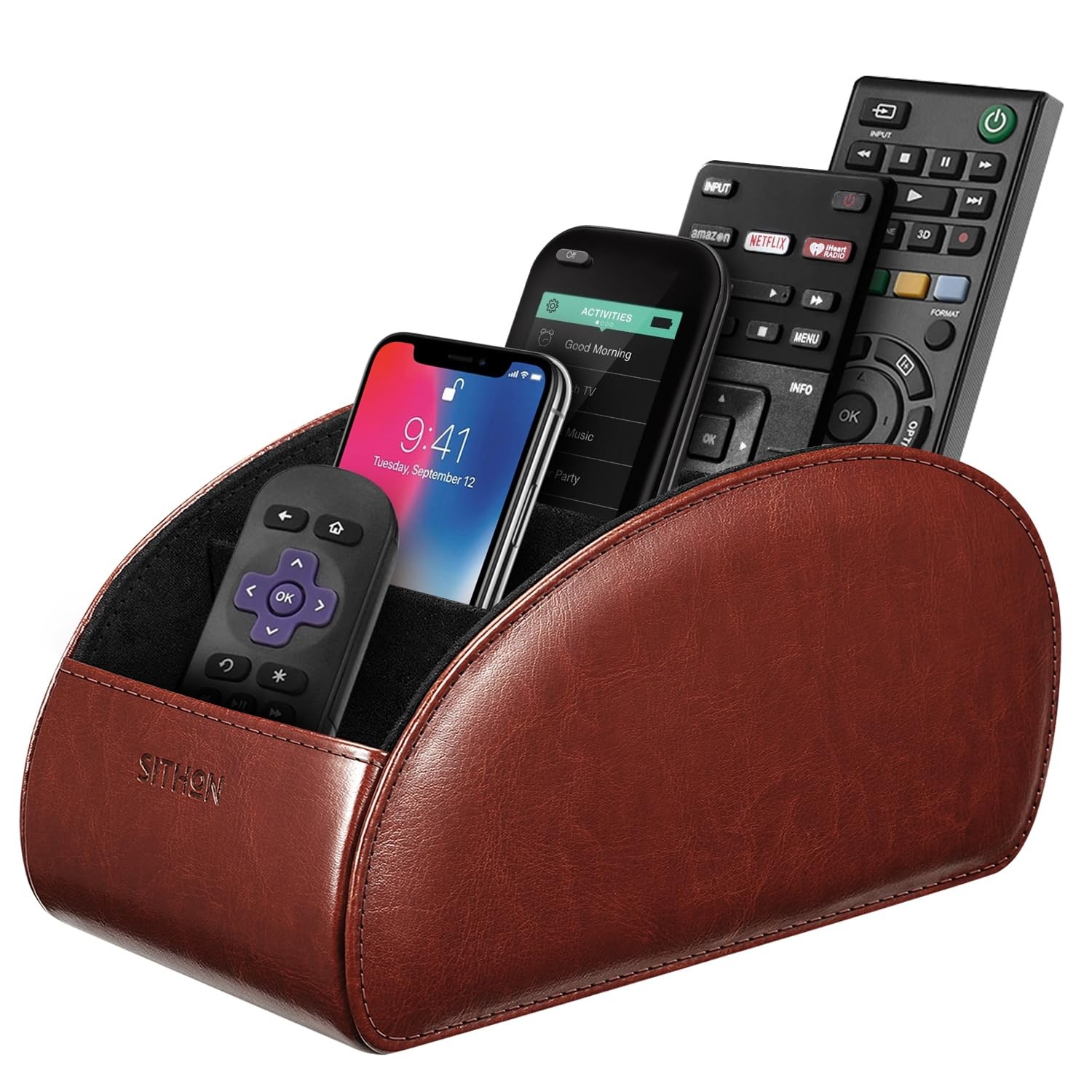 Remote Control Holder with 5 Compartments – [Upgrade Version] PU Leather Remo…