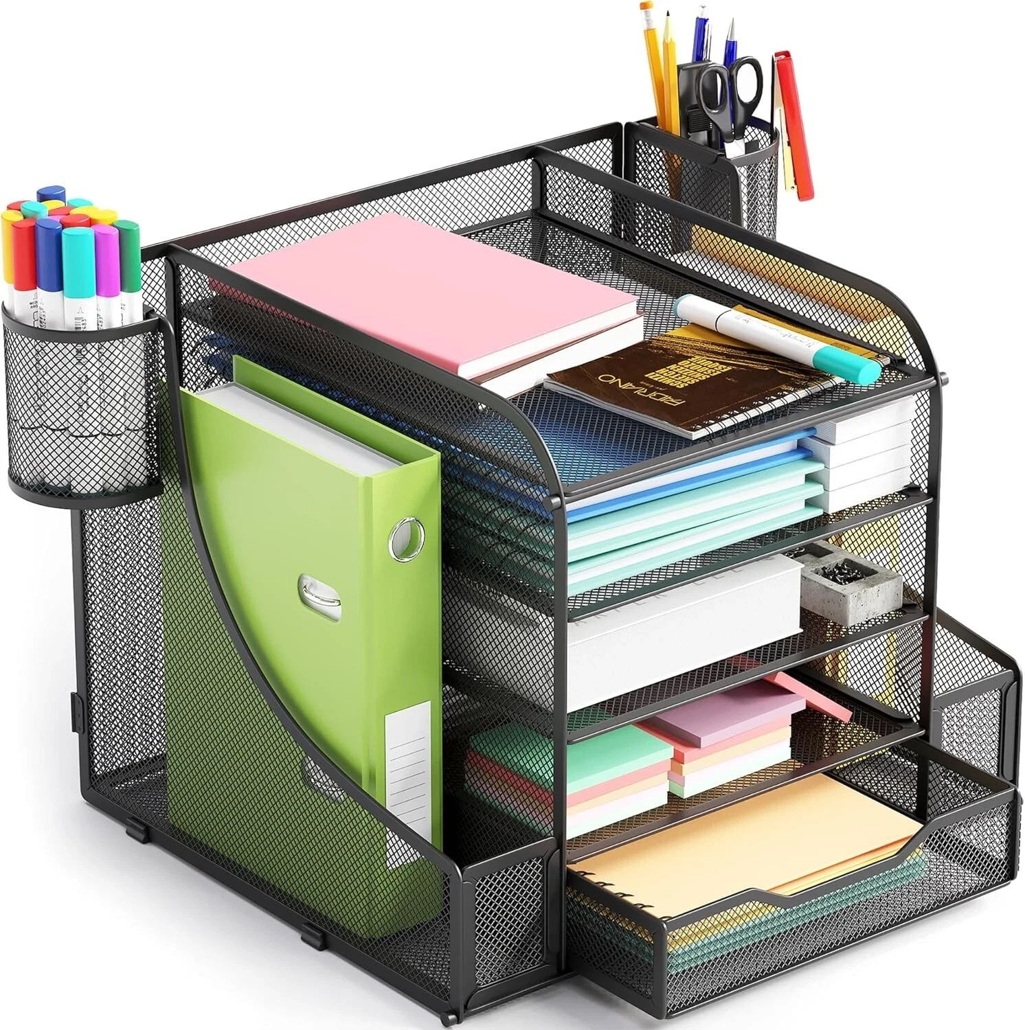 5 Tier Mesh Desktop Organizer System – Mail Folder Organizer Pencil File Holder