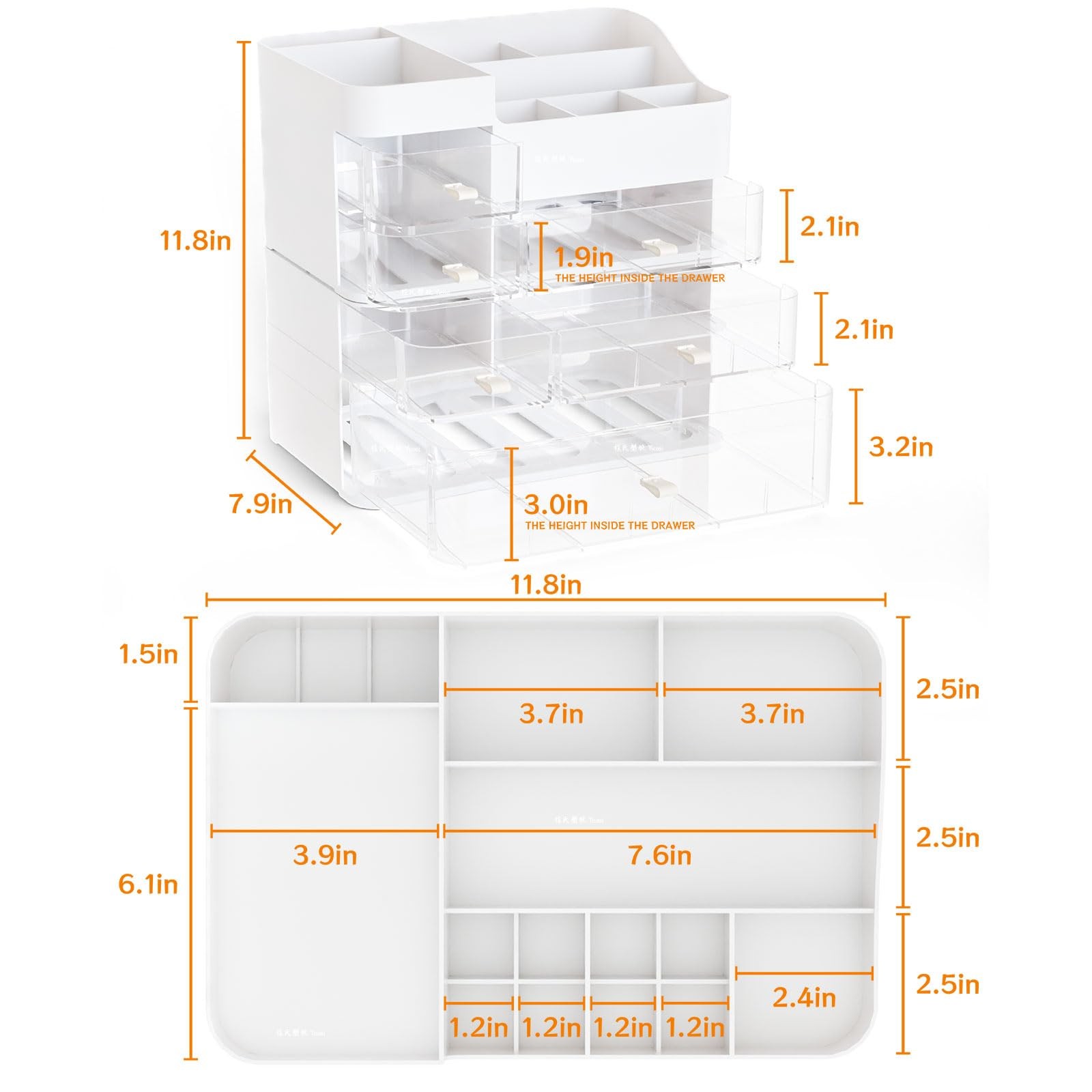 White Countertop Makeup Organizer with 6 Drawers,Large Large-6 Drawers,