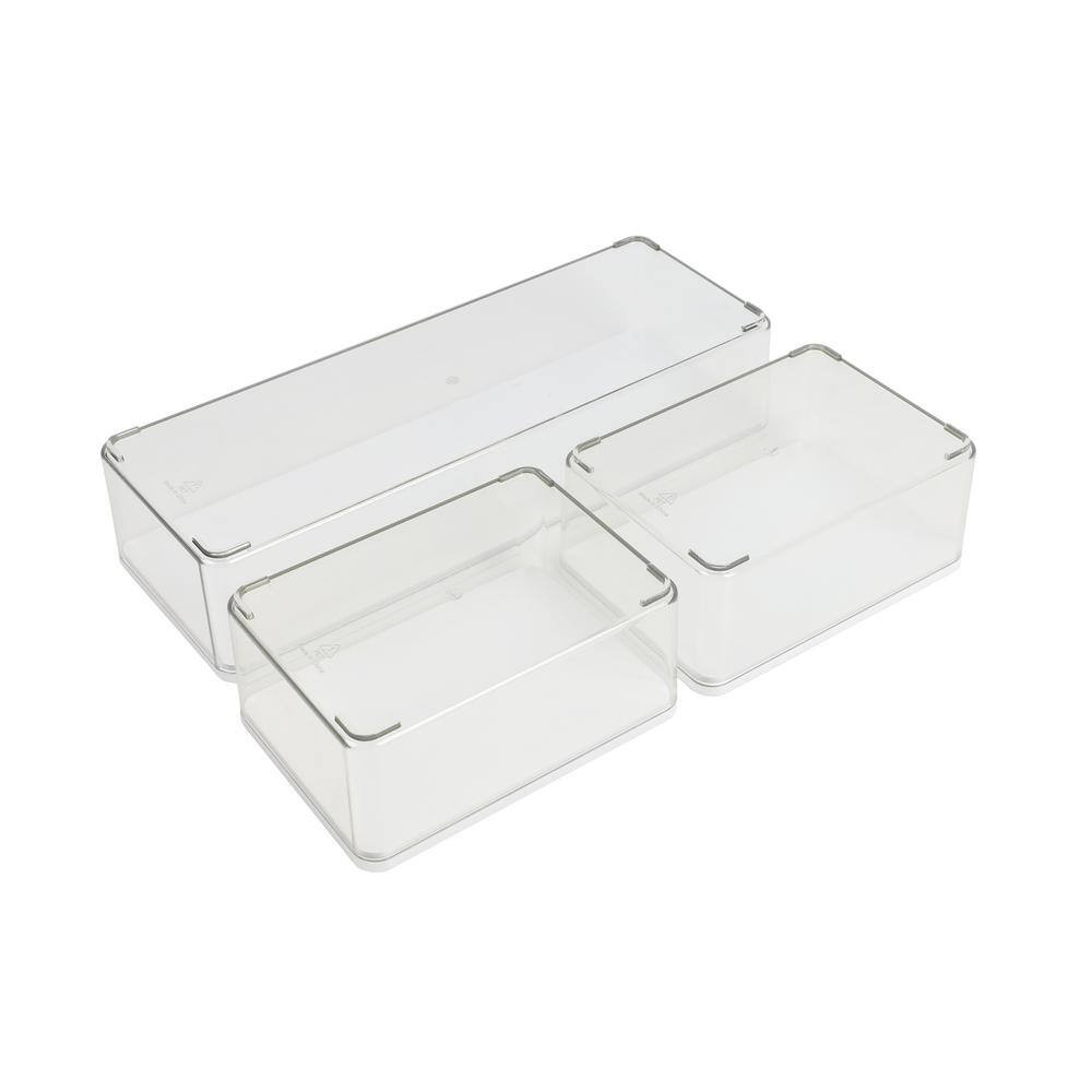 Clear/White Wood Desk Organizer Set of 3 – 2 Small/1 Large