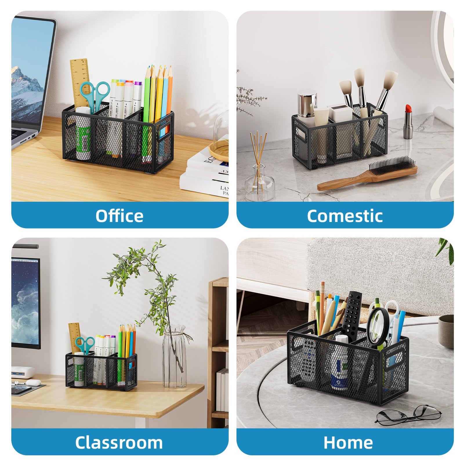 Marbrasse Mesh Pen Holder for Desk,Pencil Desk Organizer 3 Black