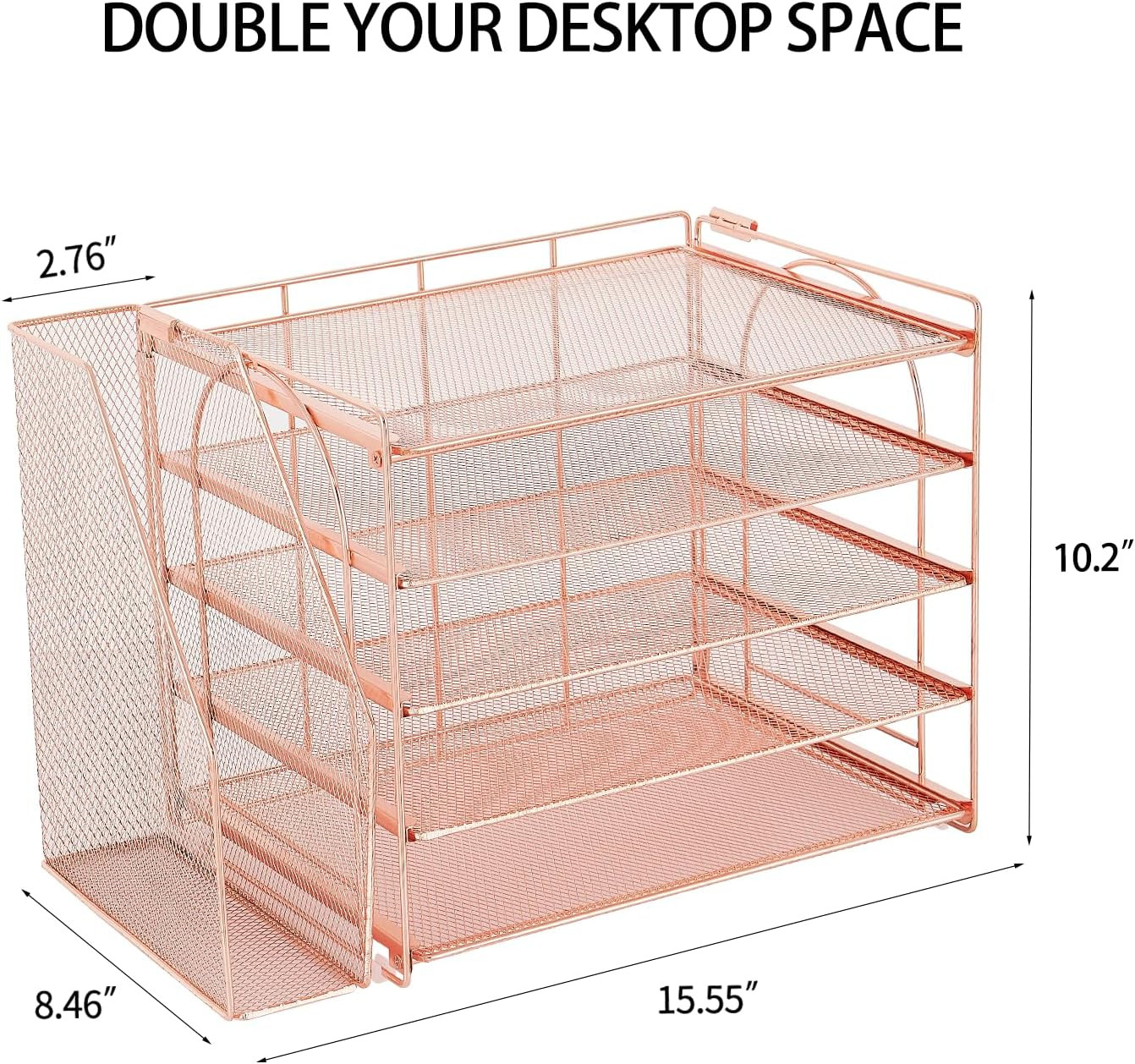 Rose Gold Desk Accessories Organizer,5-Tier Desktop Paper File Organizer with Ad