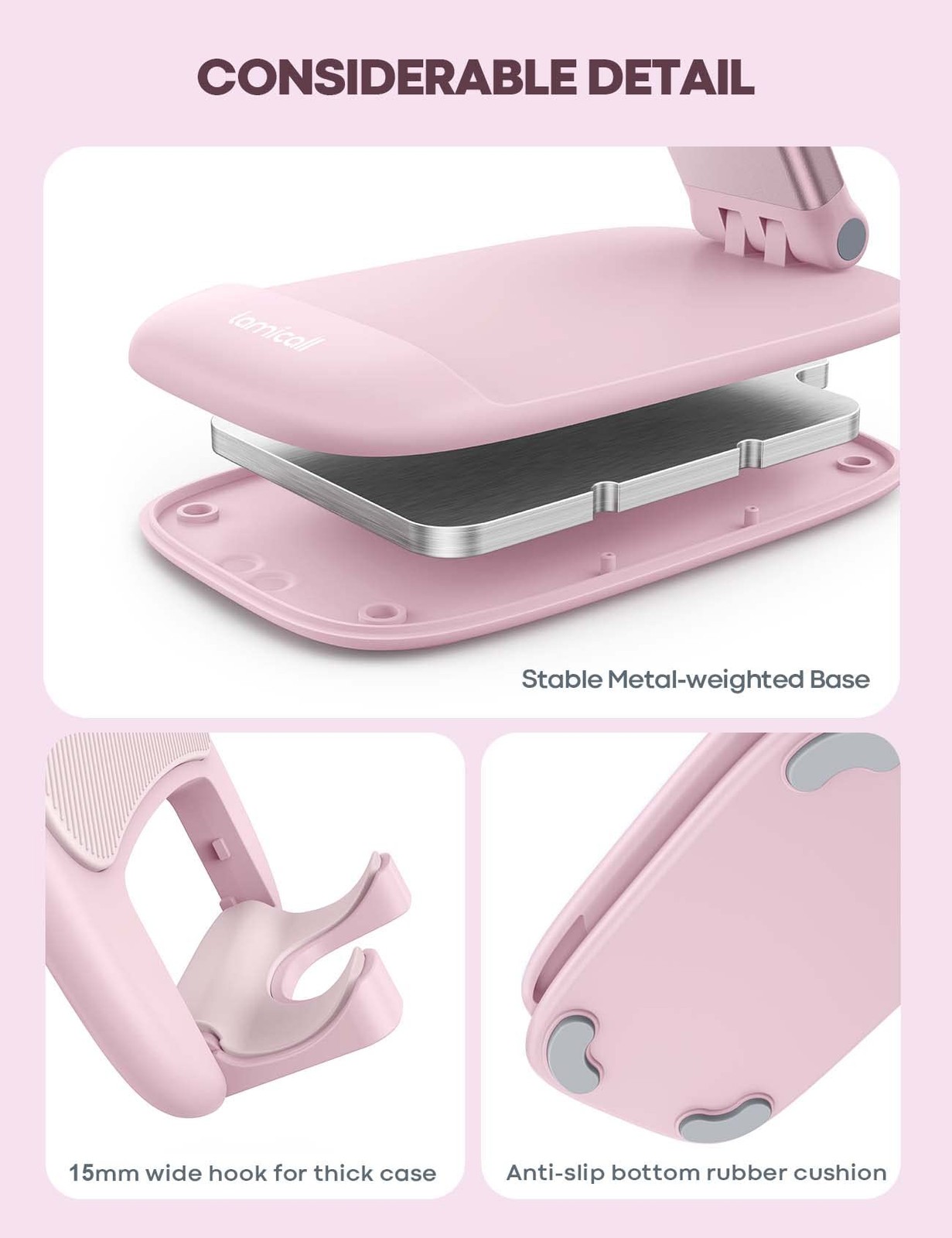 Lamicall Pink Phone Holder, Desk Accessories – Rose Gold Office