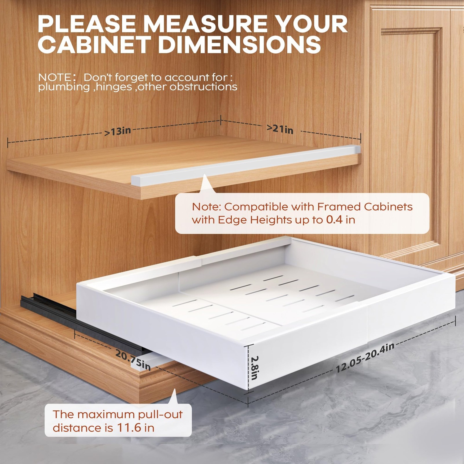 Seinloes 2Pack Expandable Pull Out Cabinet 21″D x 12.05″-20.4″W(2Pack), White