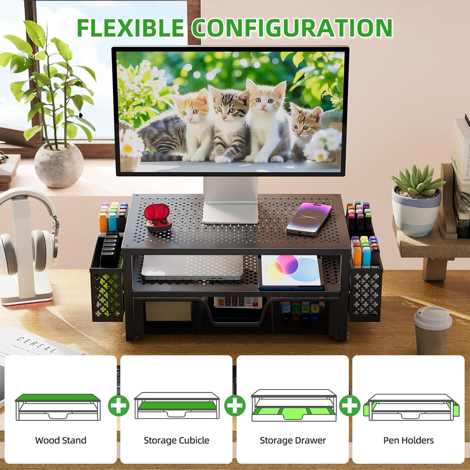 Simple Trending Desk Organizer and Accessories, 2 Tier Computer Metal Monitor St