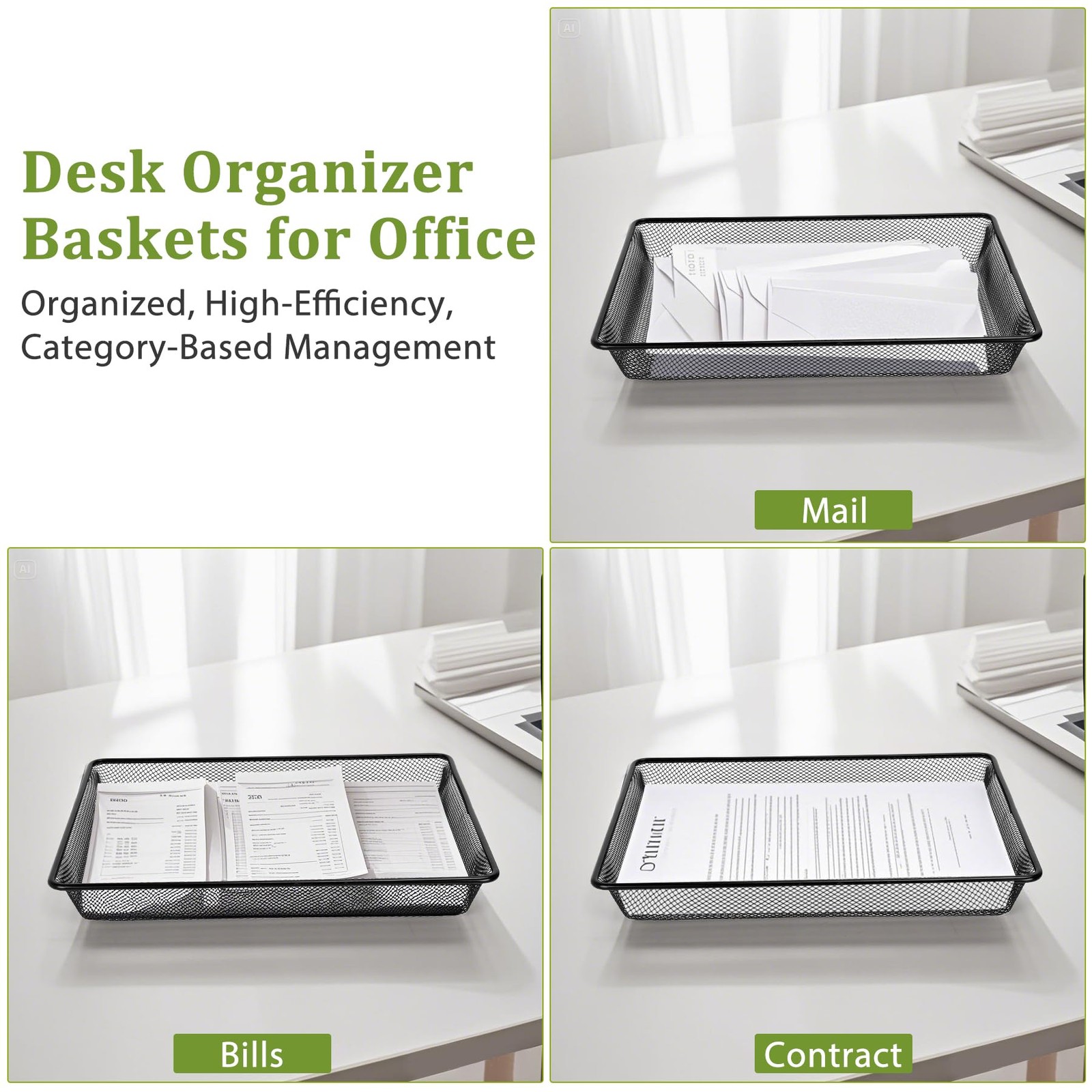 Office Metal Mesh Basket Desk Paper Tray Organizer Mail Letter Storage 5 PCS