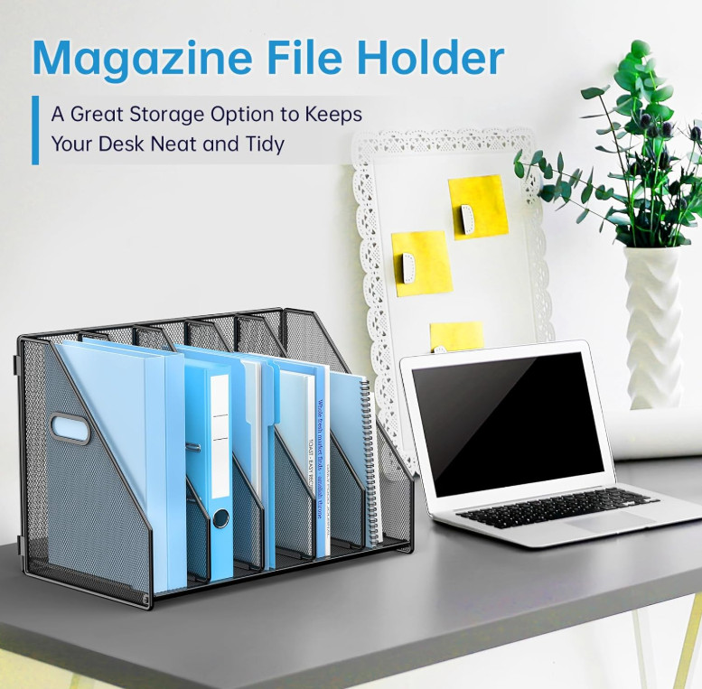 Organizador escritorio metal 5 compartimentos vertical oficina hogar negro,Nuevo