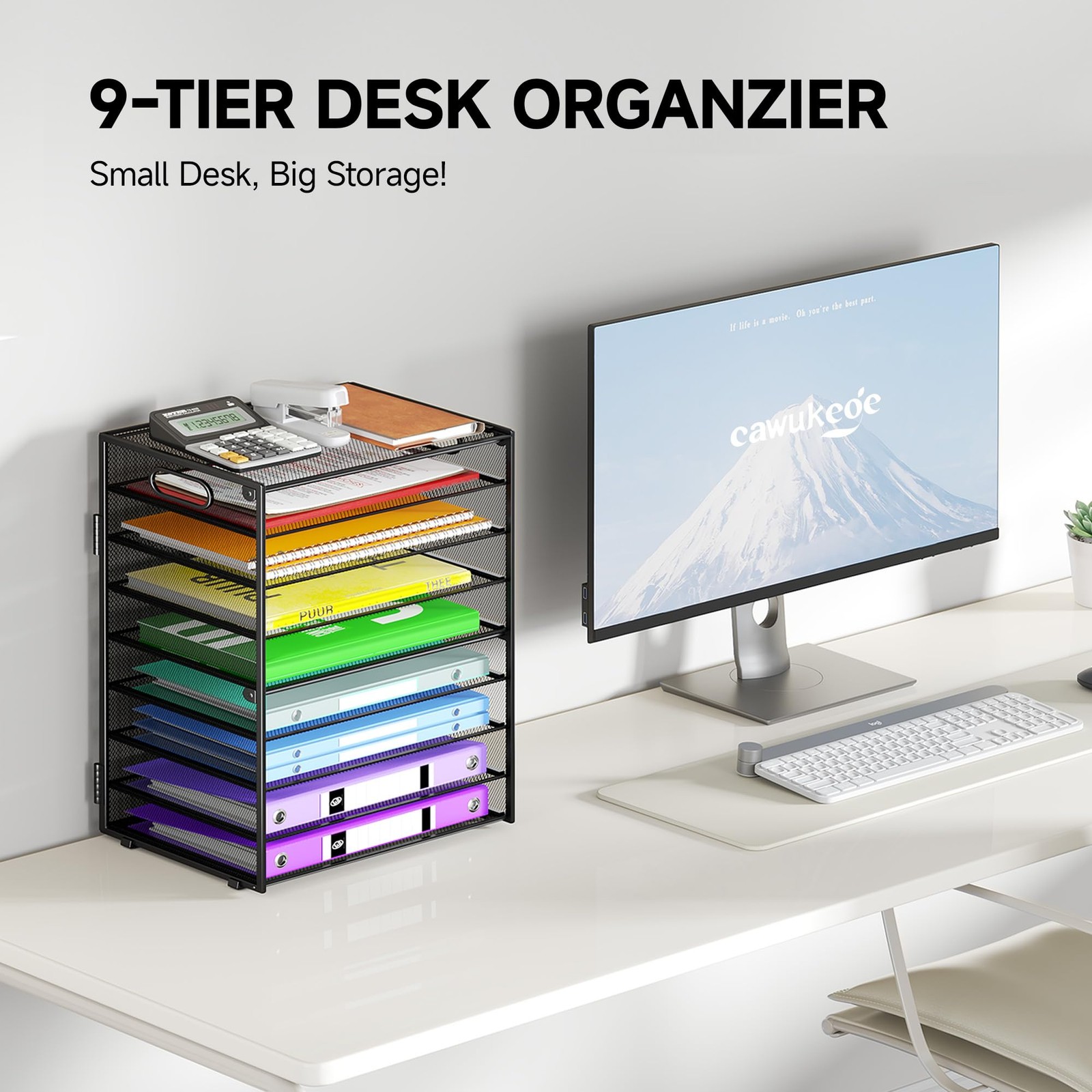 Large Capacity Desk Organizer Mesh 9 Tier Paper Tray Black
