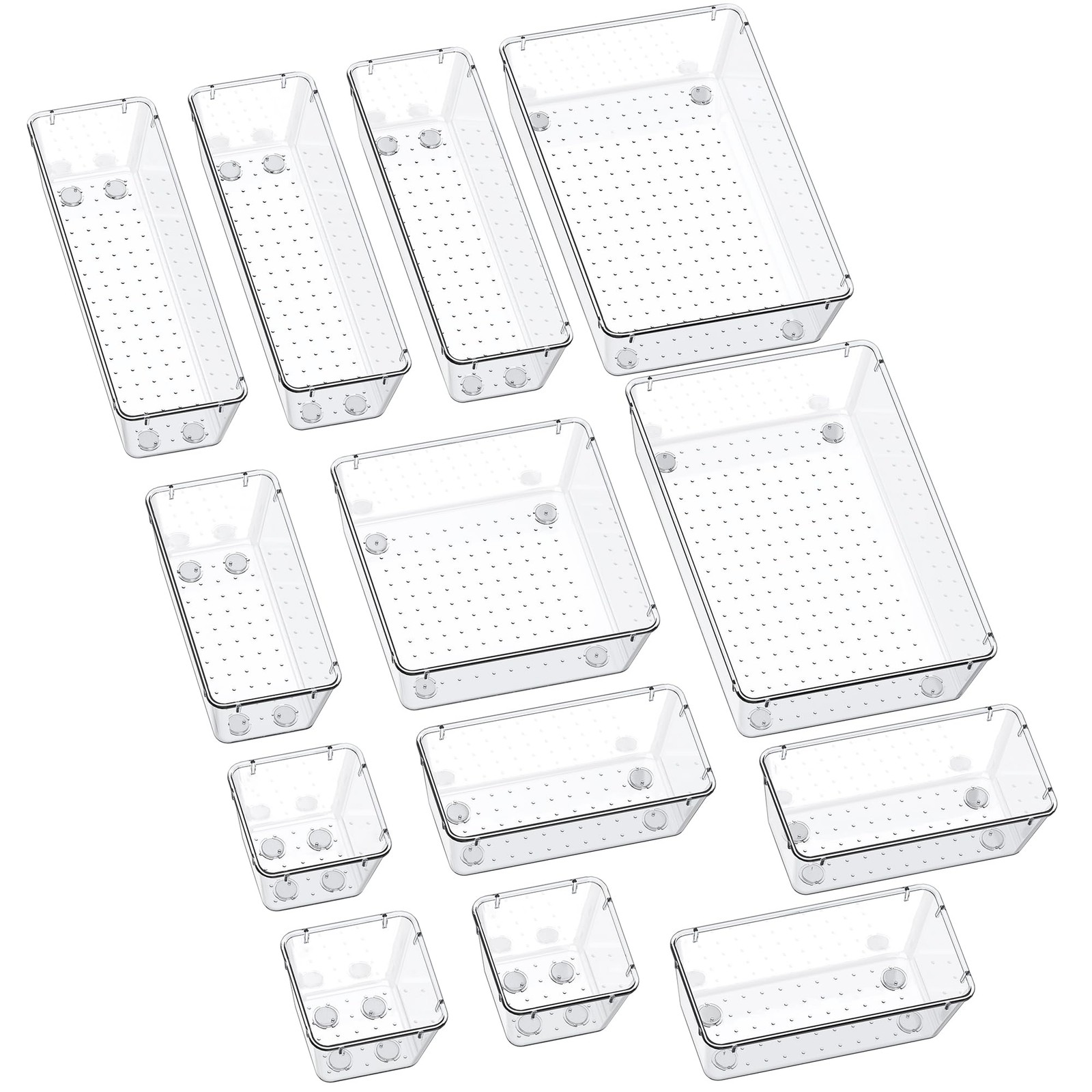 SMARTAKE 13-Piece Drawer Organizers with Non-Slip Silicone 13 PCS, Clear