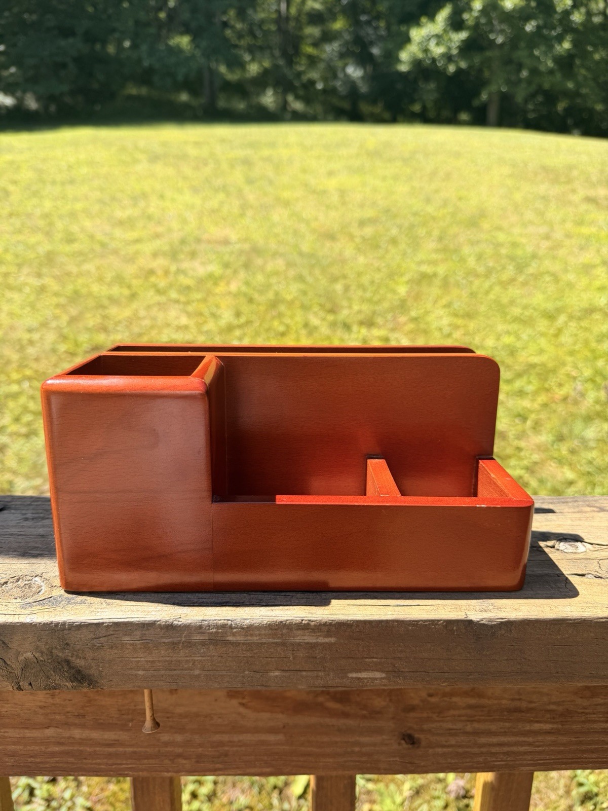 Wood Desktop Organizer Mail Letter Sorter Desk Caddy Cherry Finish Office Supply