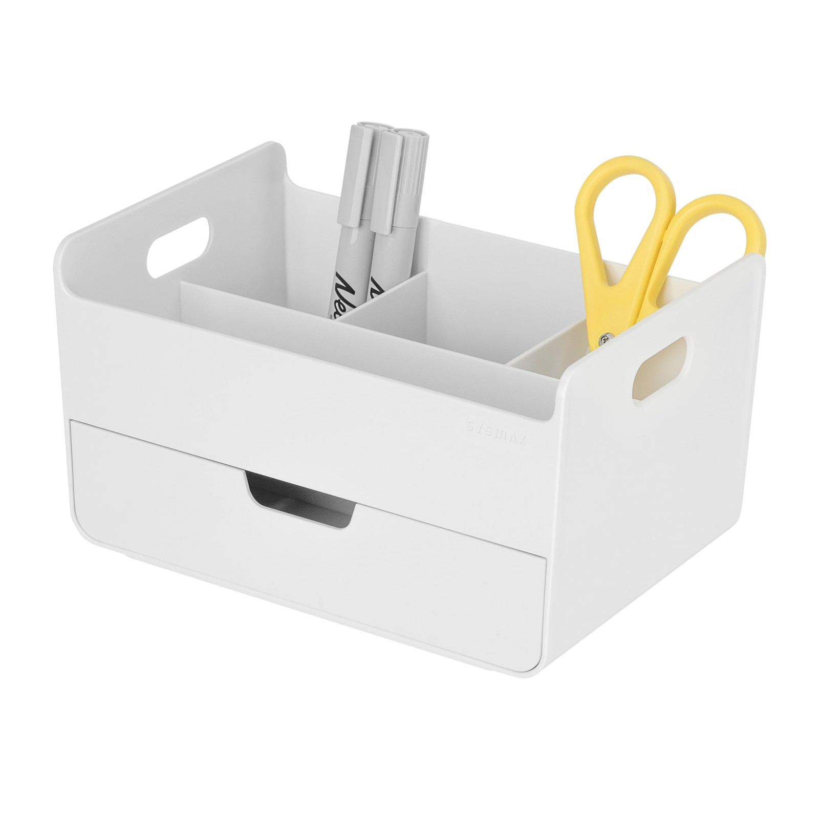 BLUE GINKGO Portable Desk Organizer – Compact 3 Compartment, Portable, WHITE