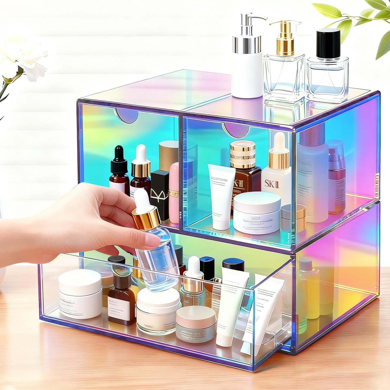 Desk Organizer with 3 Storage Drawers for Makeup Office Acrylic Desktop Drawe…
