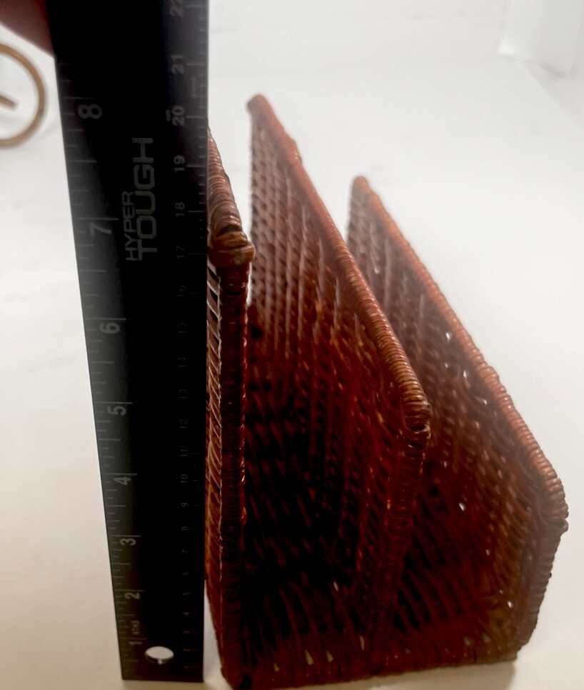 Vintage Woven Rattan Wicker 3 Compartment Letter Holder 7”x 9 1/4”