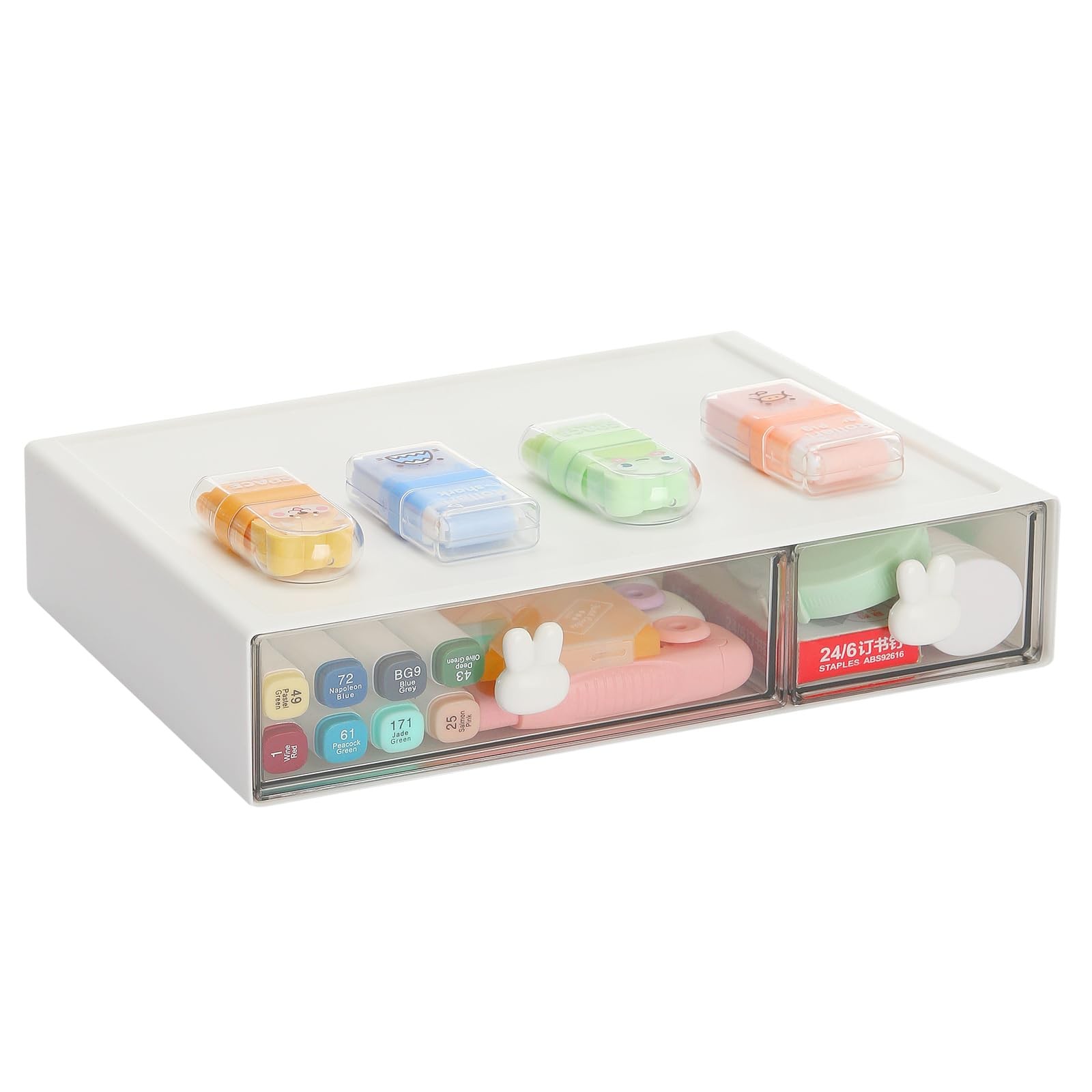 LETURE Stackable Desk Organizer, Plastic Storage White – Rabbit &6 Draws