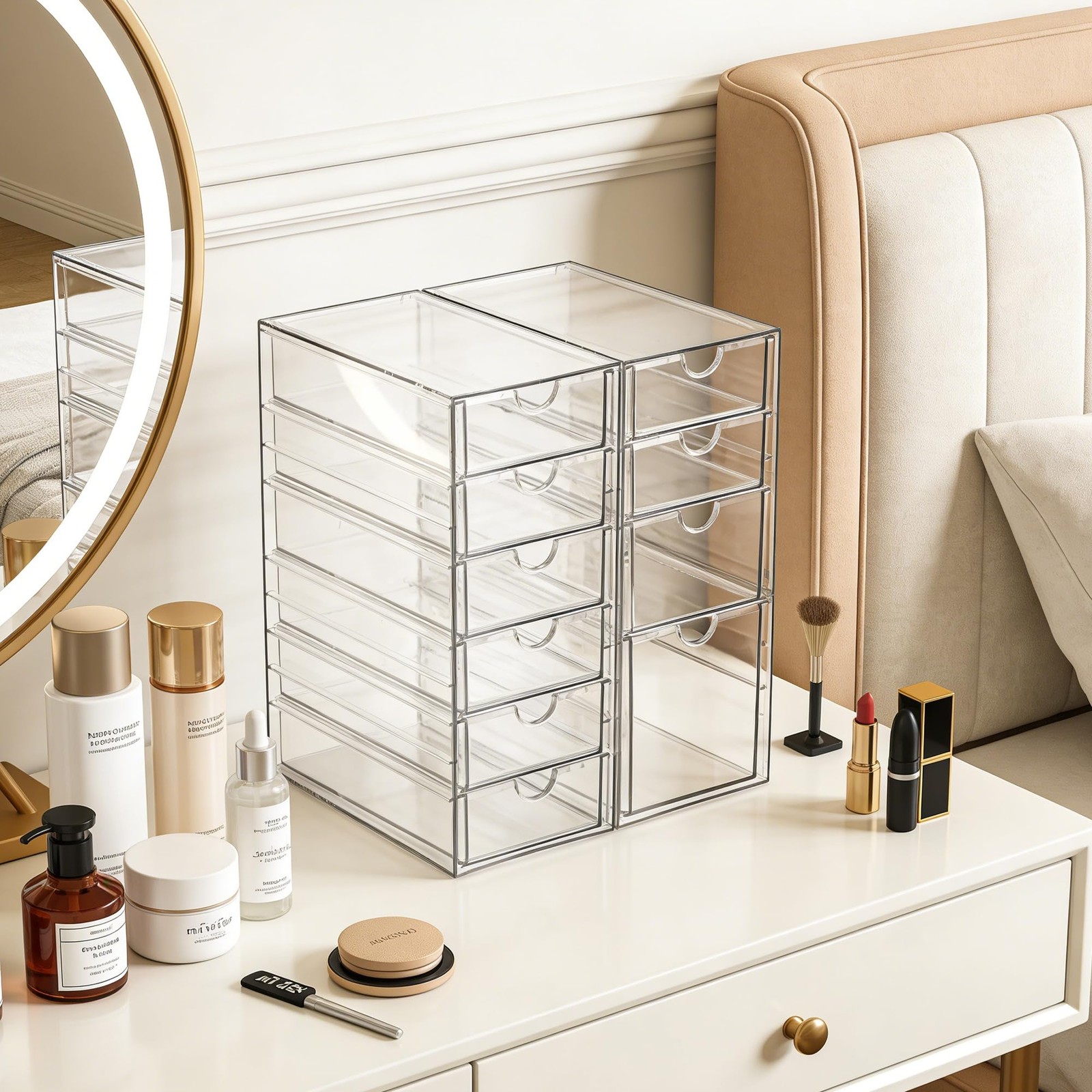 Prsildan Acrylic Drawer Makeup Organizer with 10 Drawers, Set of Transparent