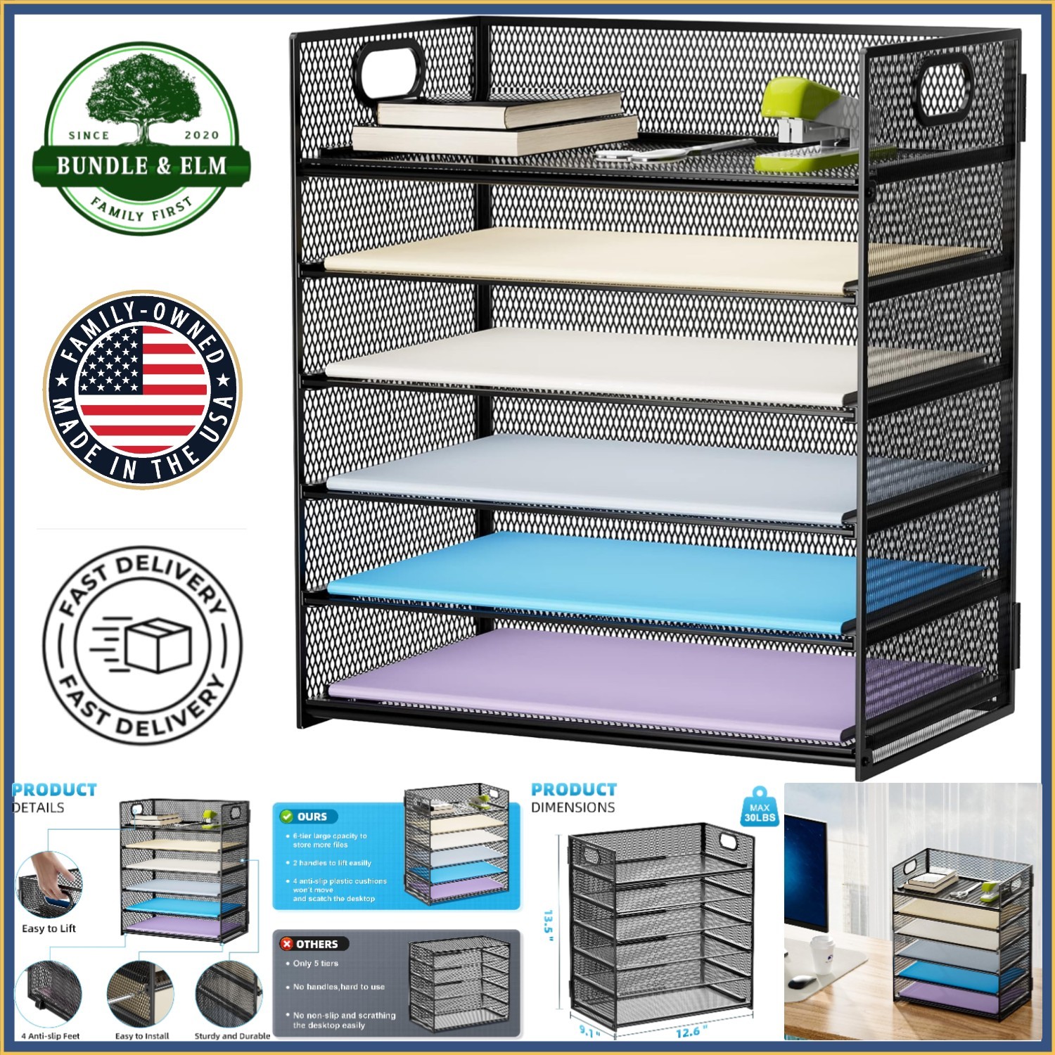 Versatile 6-Tier Mesh Organizer for Papers, Books, and Office Supplies