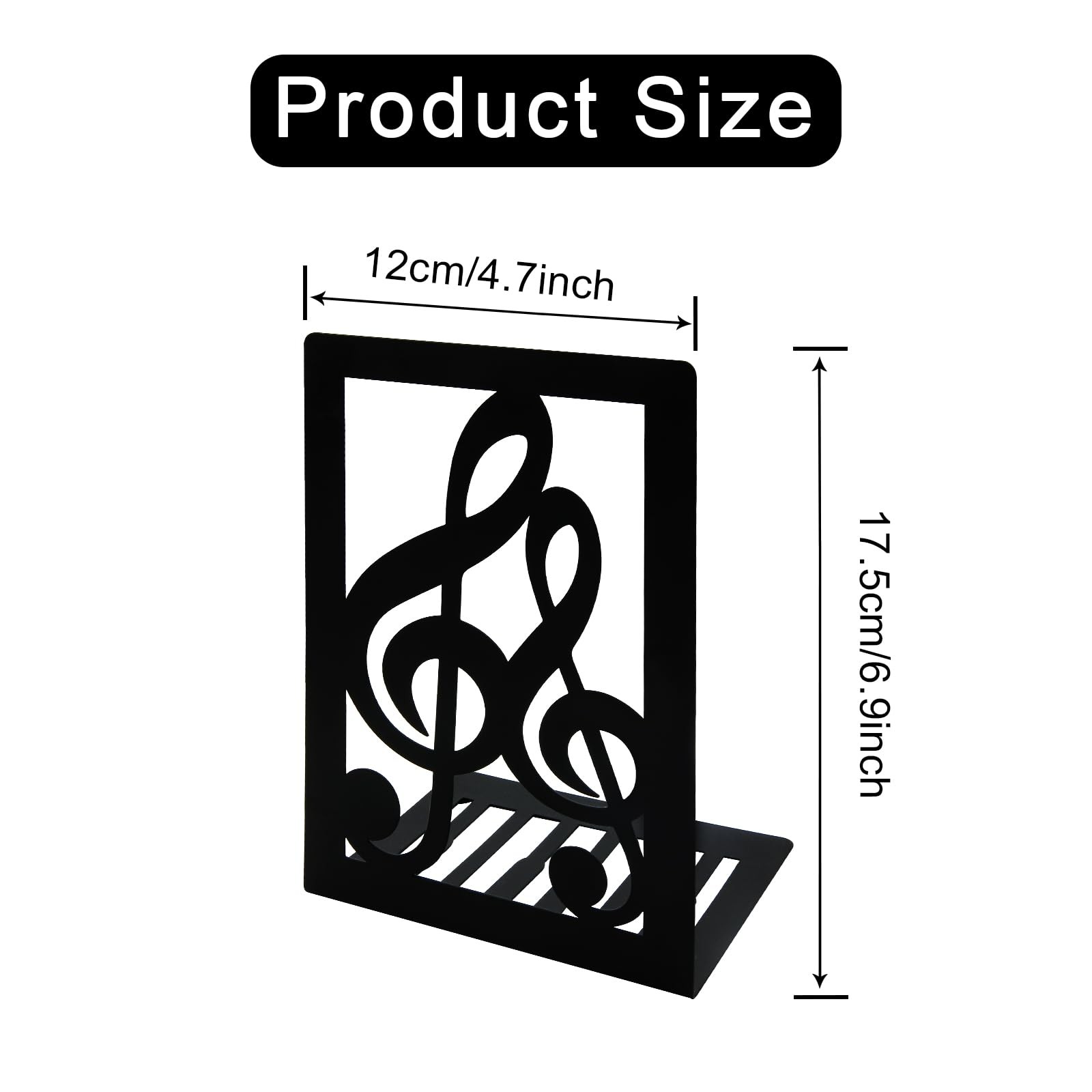 1 Pair Black Book Ends Musical Note Modern Bookends for Shelves,Metal