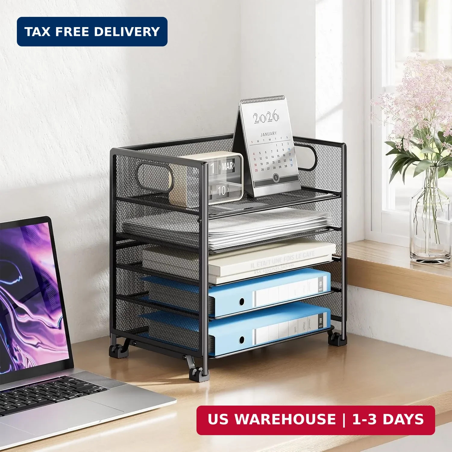 Simple Trending 5-Tier Paper Organizer for Desk- Letter Tray & File Holder with