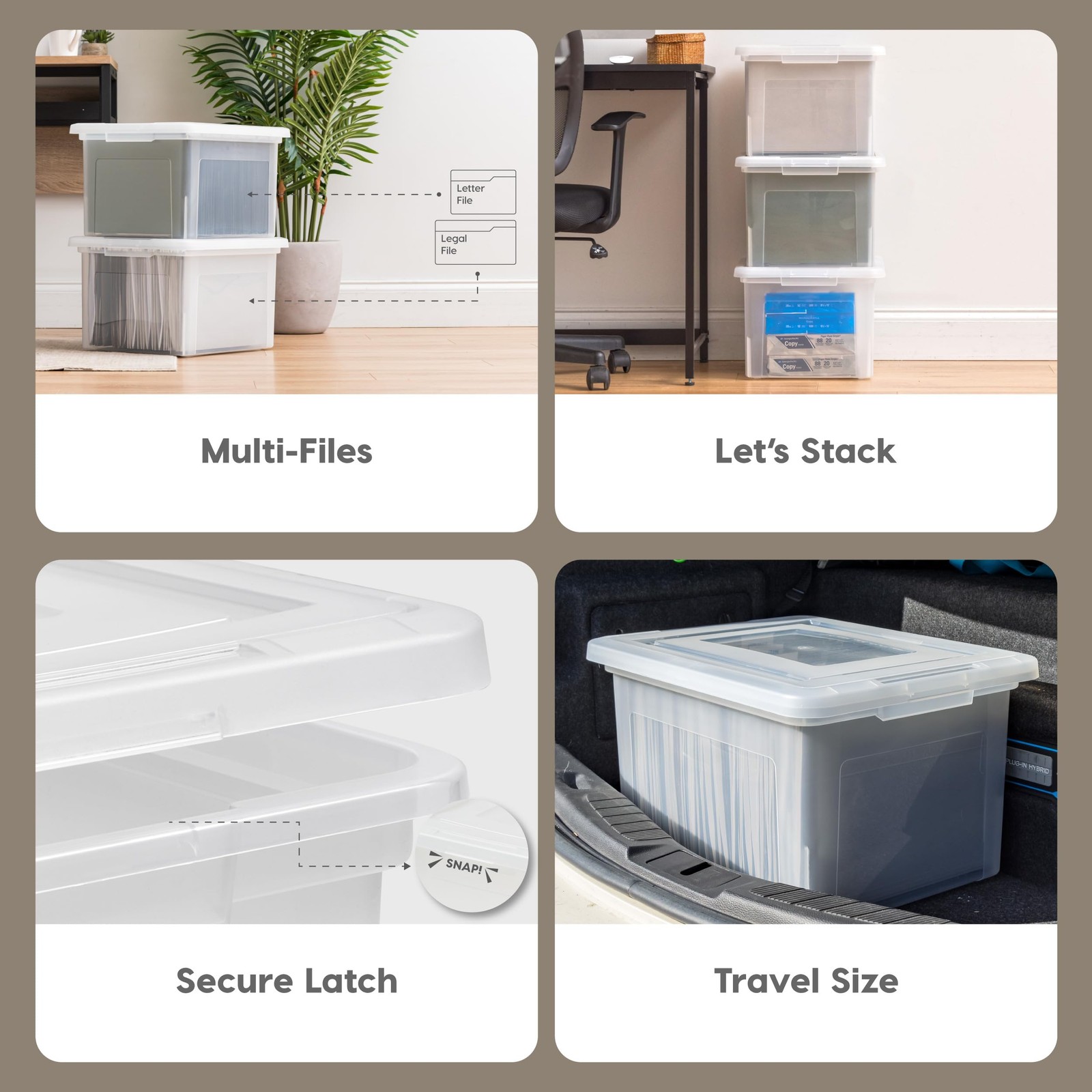 IRIS USA File Box, Plastic Boxes With Lids, Document Single, Clear