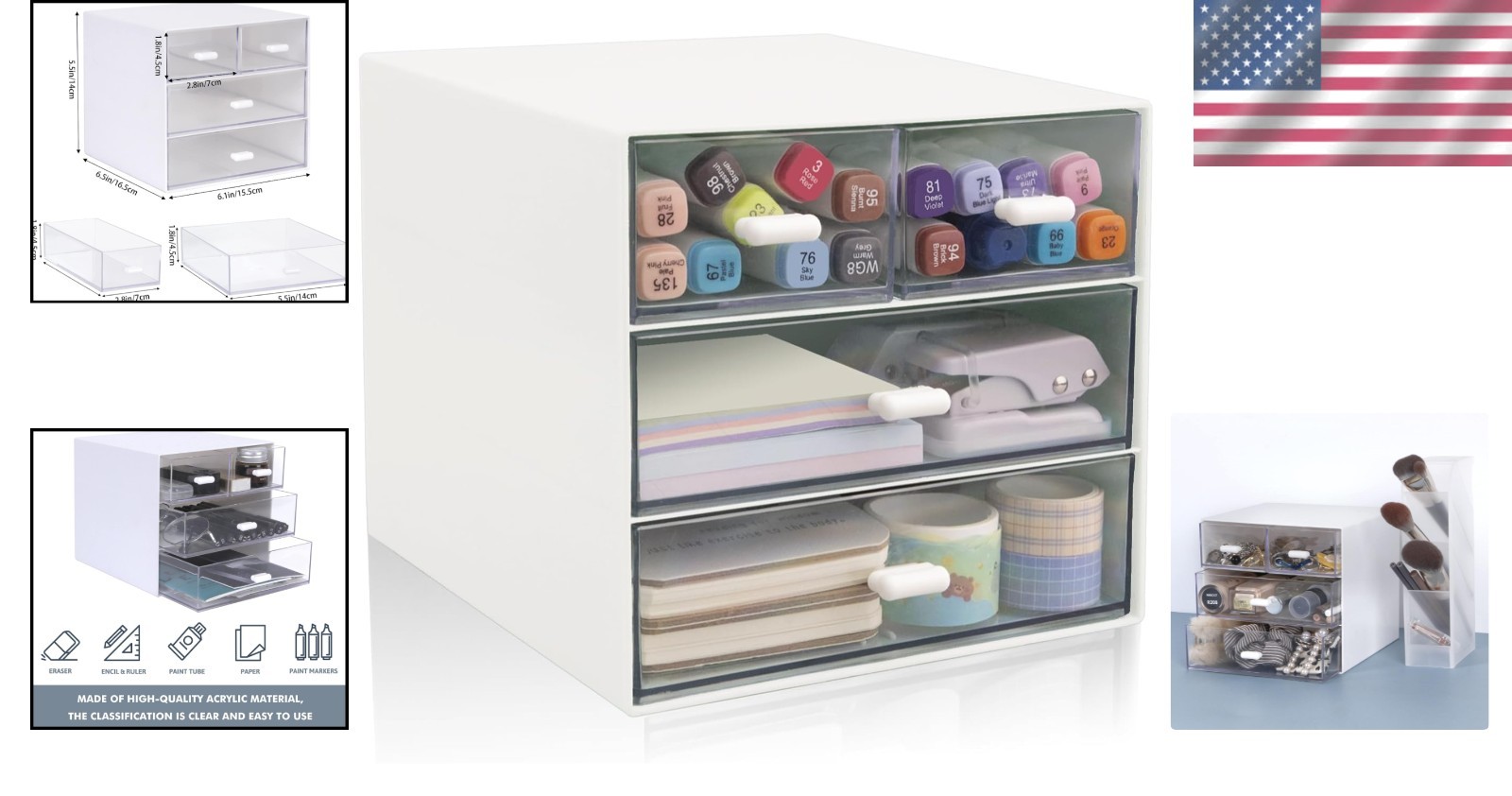 Modern White Desk Organizer with 4 Acrylic Drawers – Effortless Organization