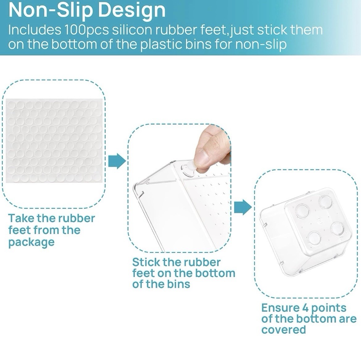 25 Pack Clear Plastic Drawer Organizer Trays Set 4 Sizes Non-Slip 100 Feet
