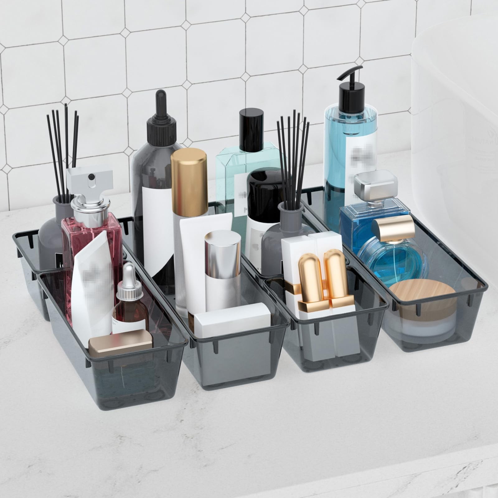 9 PCS Black Clear Acrylic Drawer Organizer Set Storage Trays Bins Makeup