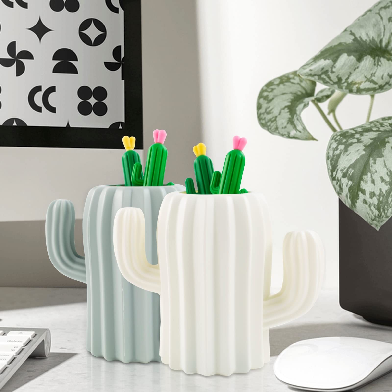 2 PCS Cactus Pen Holder – Organizer and 4 PCS Cactus Gel Pen, Multifunction C…