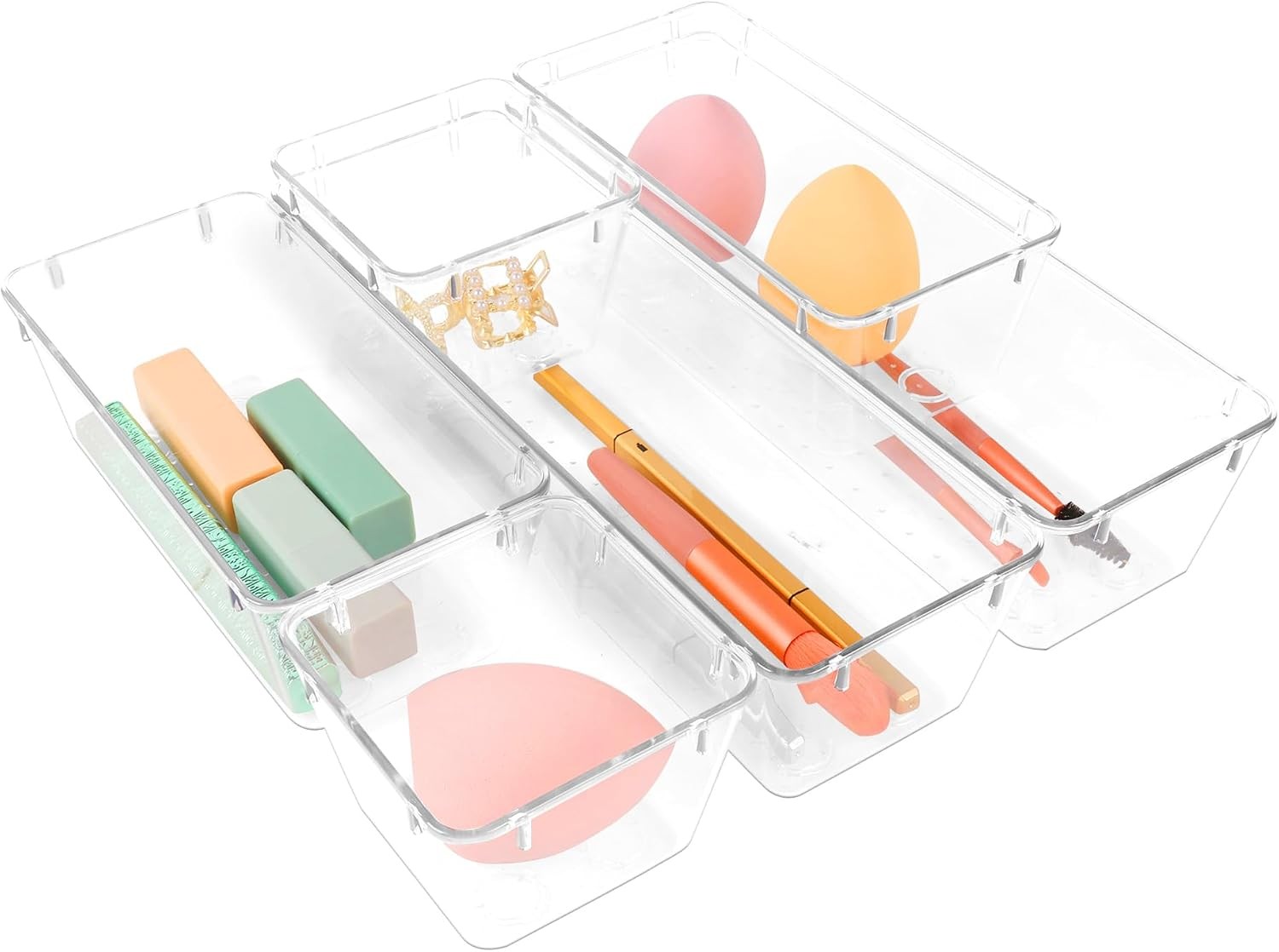 6 Pack Clear Drawer Organizer Set, Small Bins