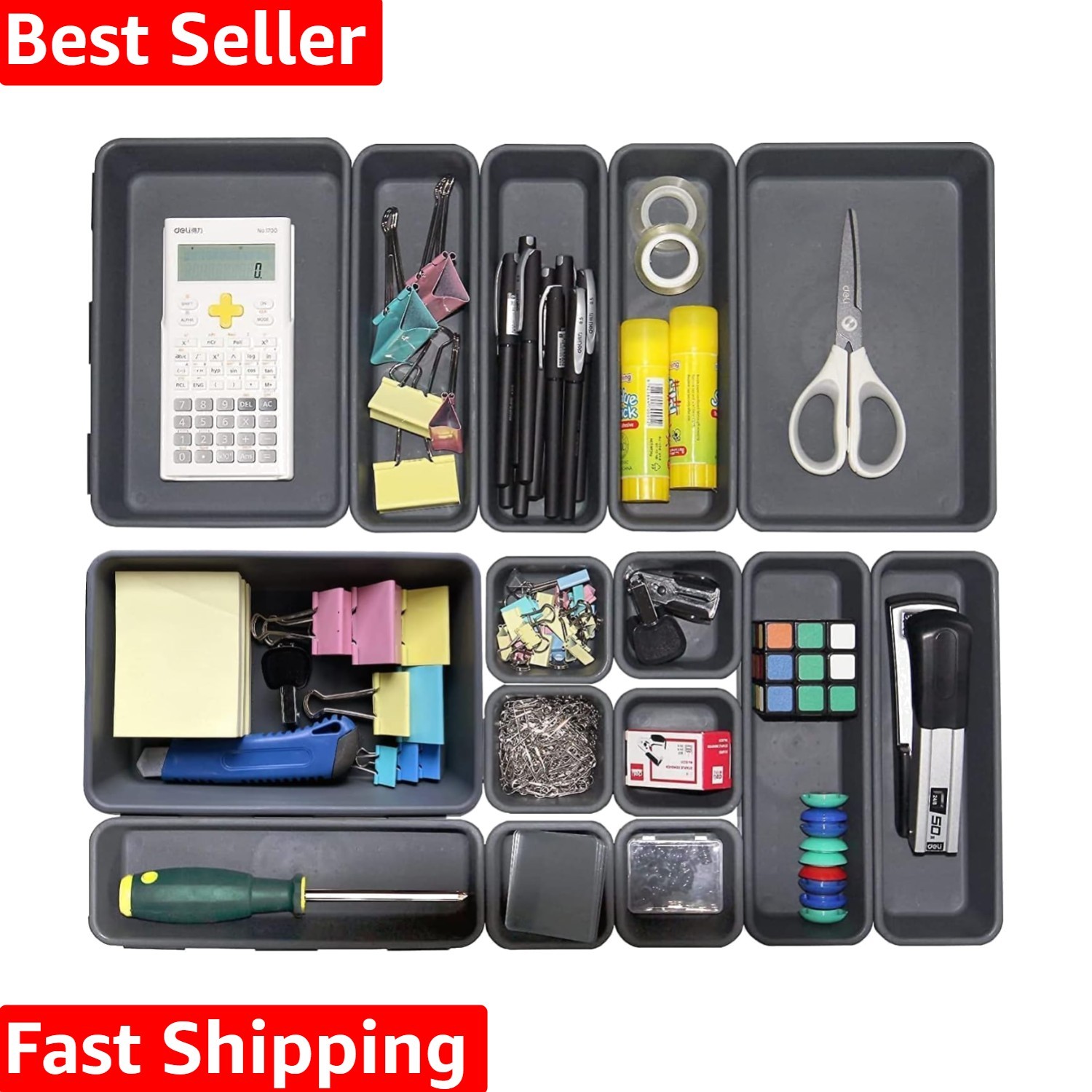 15 PCS Interlocking Desk Drawer Organizer Separator for Office,Bathroom,Kitch…