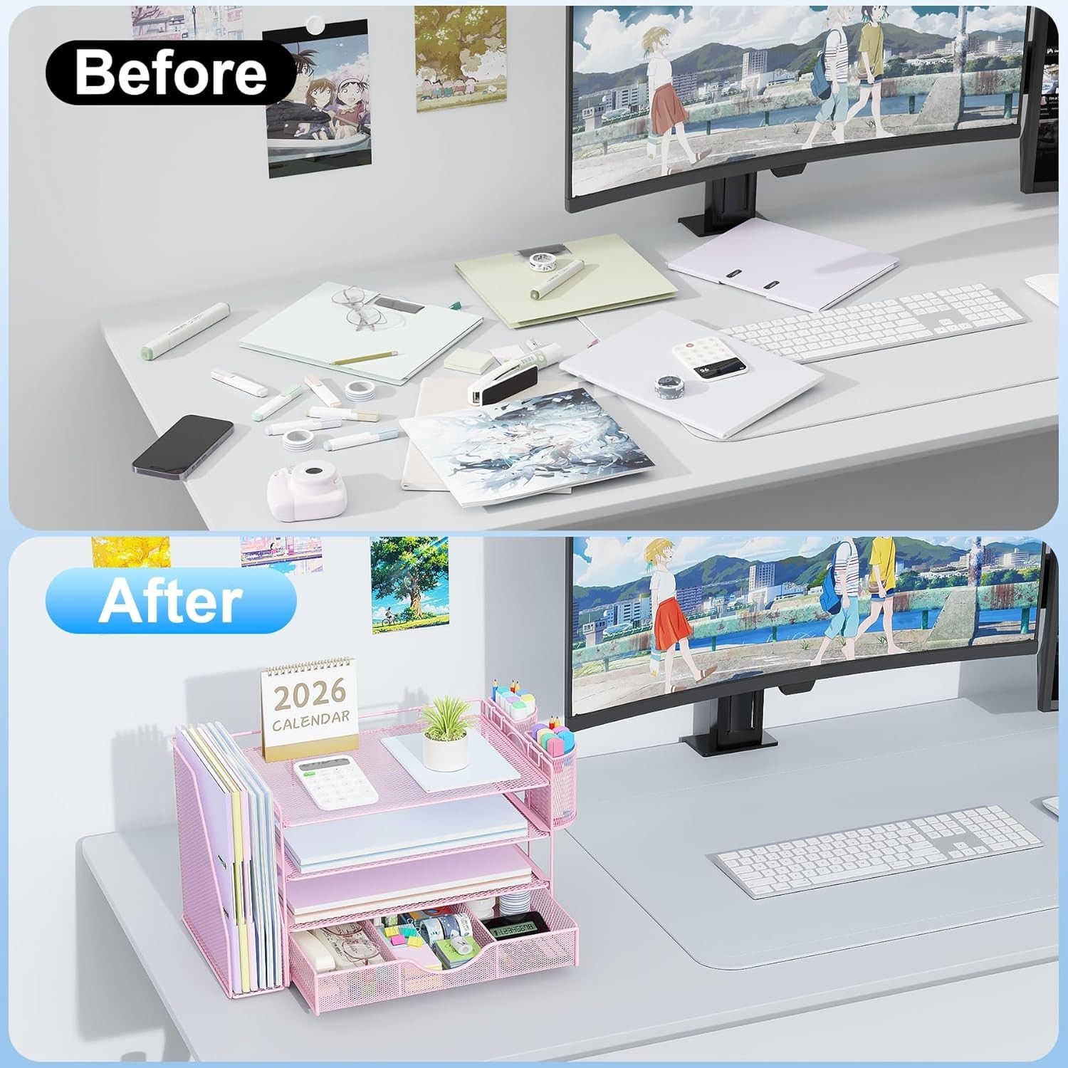 Desk Organizers and Accessories with File Holder, 4-Tier Desk Accessories & W…