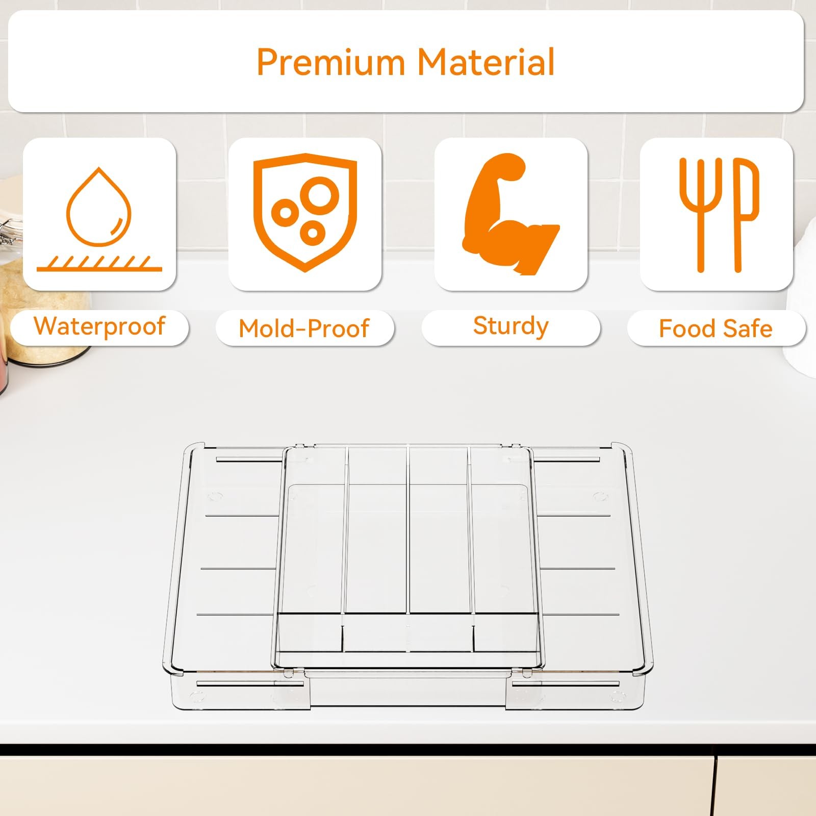 Yieach Clear Expandable Silverware Drawer M – 9.4 to 15.6,