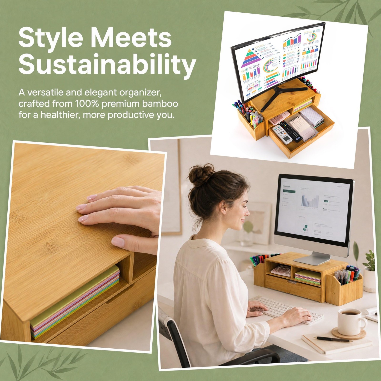 Hiceeden 2 Tier Bamboo Desktop Organizer, Desk Monitor Stand Riser