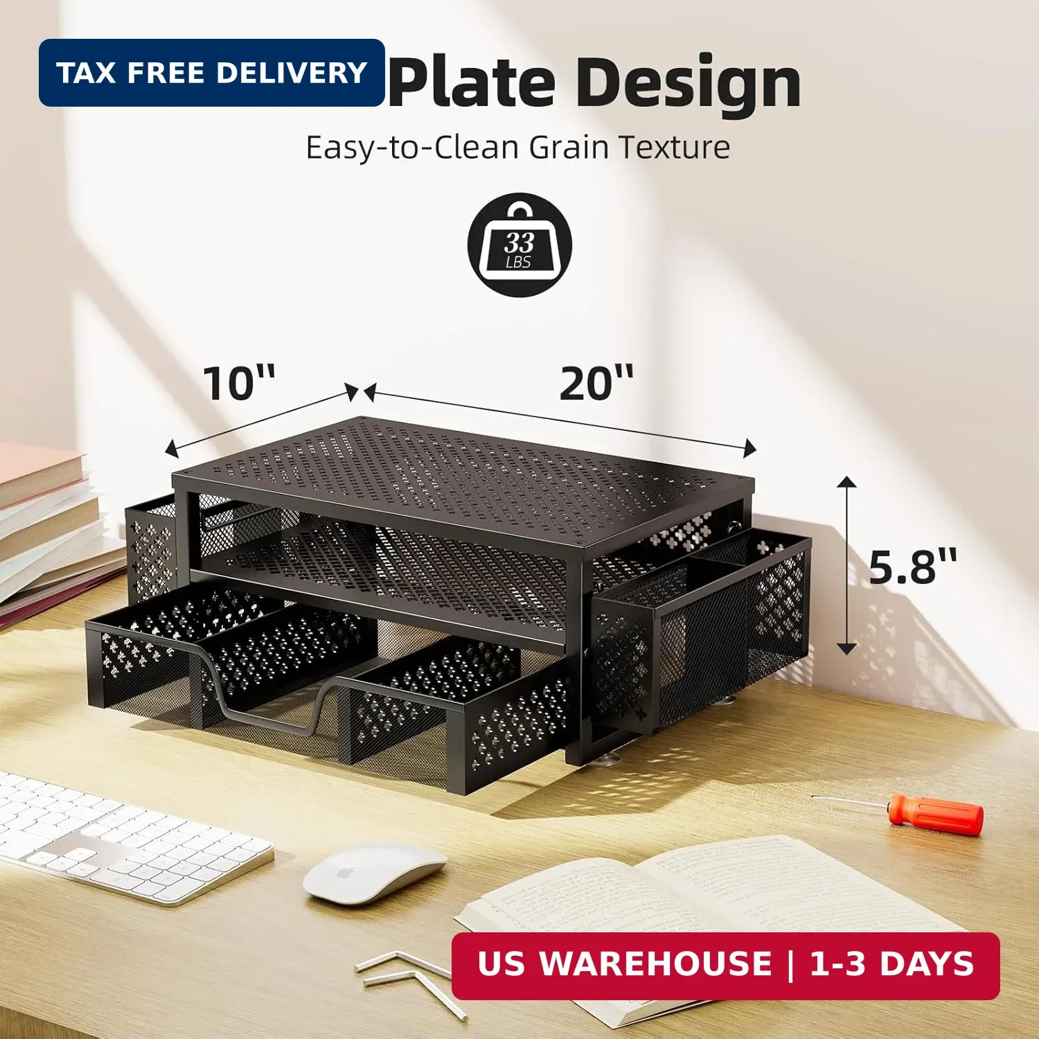 Simple Trending Desk Organizer and Accessories, 2 Tier Computer Metal Monitor St