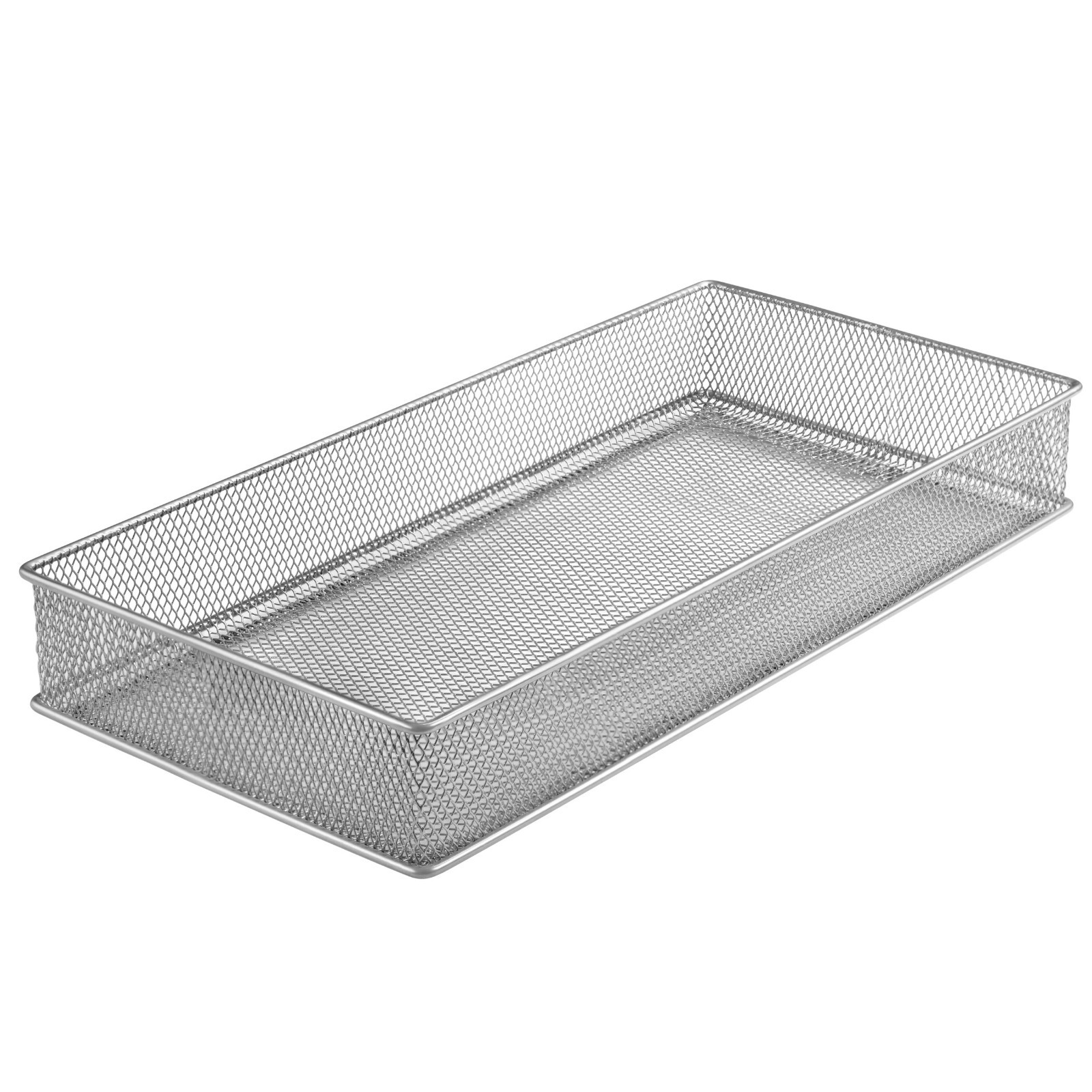 Silver Mesh Drawer Organizer Bin, Office Desktop Organizer Basket 6 x 12 1591