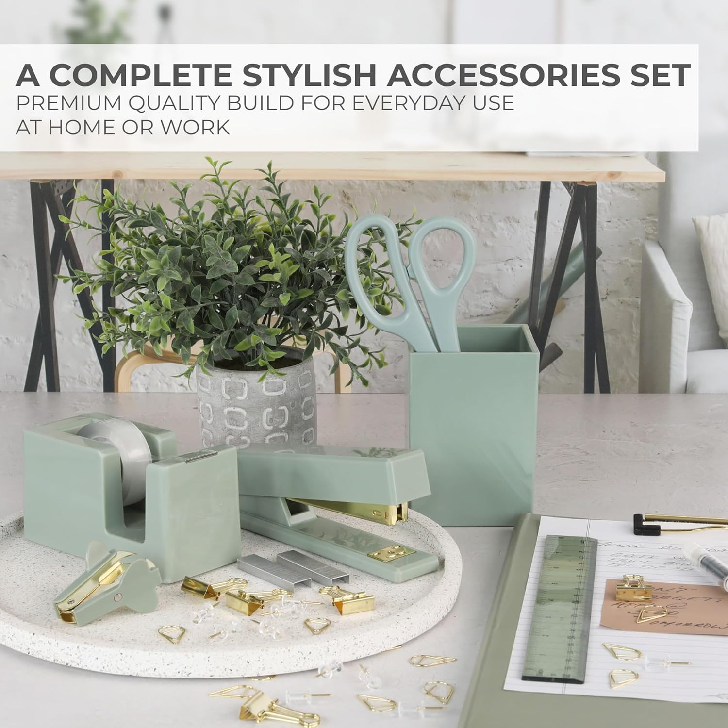 Desk Accessories Set for Women Gold Office Supplies with Pen Holder & More