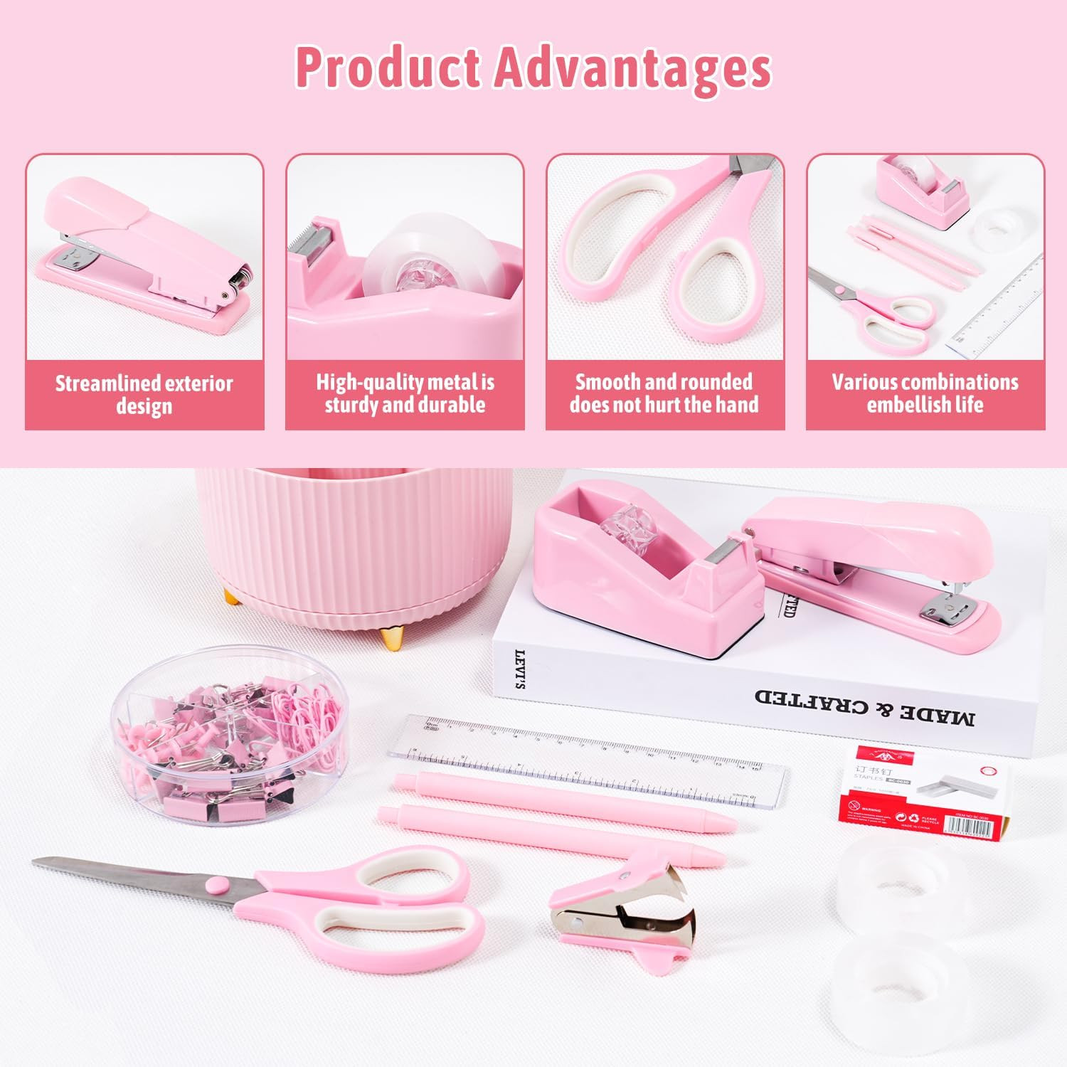 Pink Desk Organizers and Accessories with Desk Organizer 360° Rotating Pen Holde