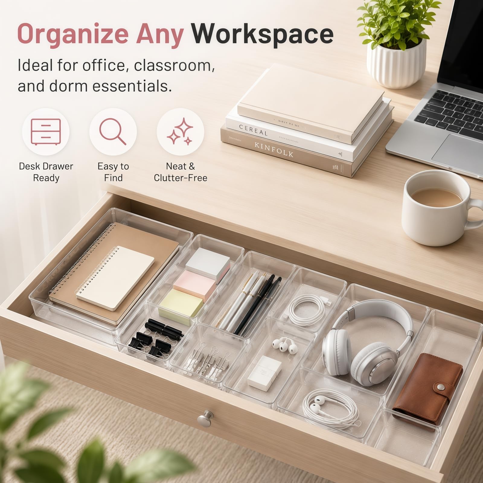 8 Pack Large Clear Plastic Drawer Organizer Bins – Acrylic Bathroom Drawer Or…