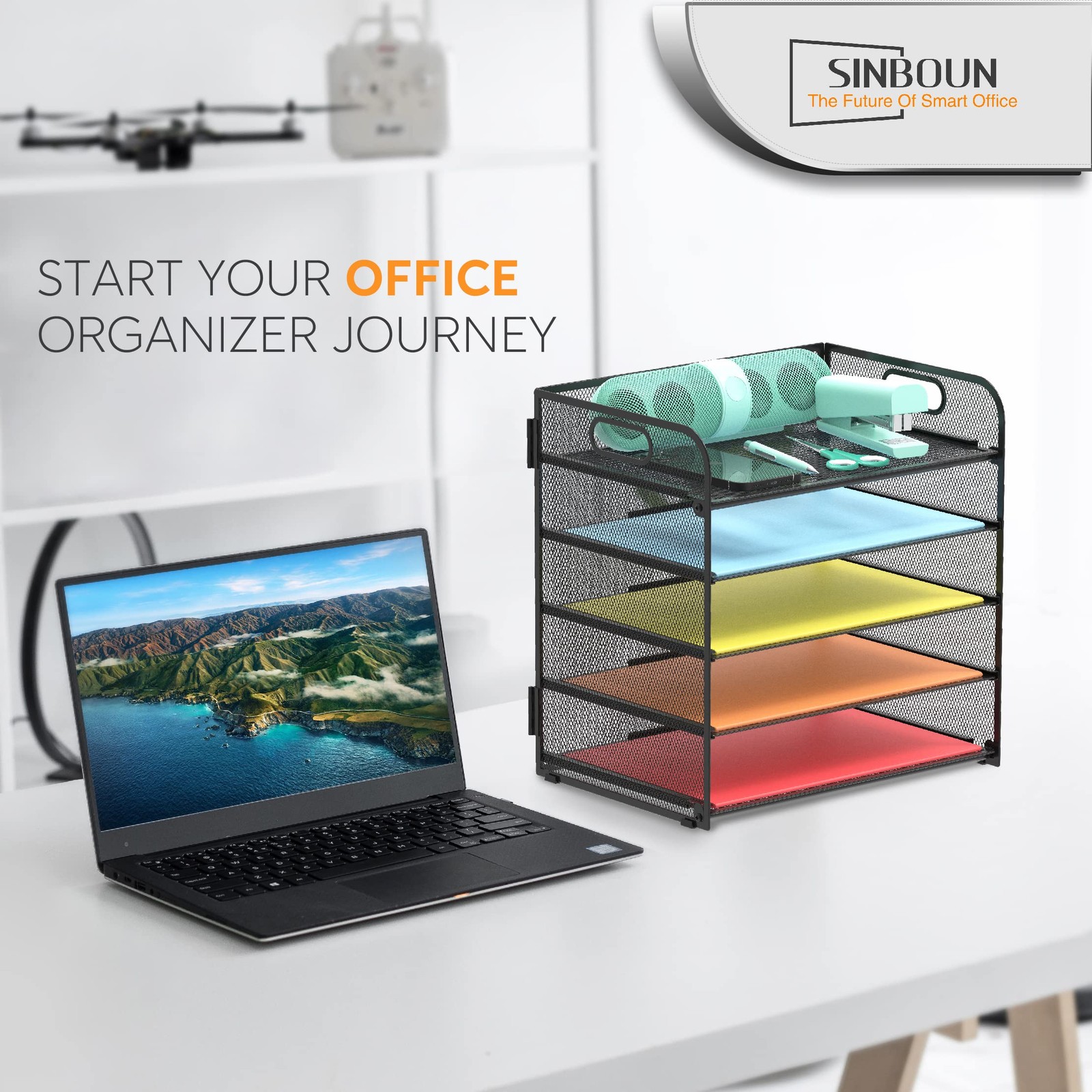 Letter Tray Paper Organizer 5-Tier Desk 13.9″ x 13″ x 2.4″, Black