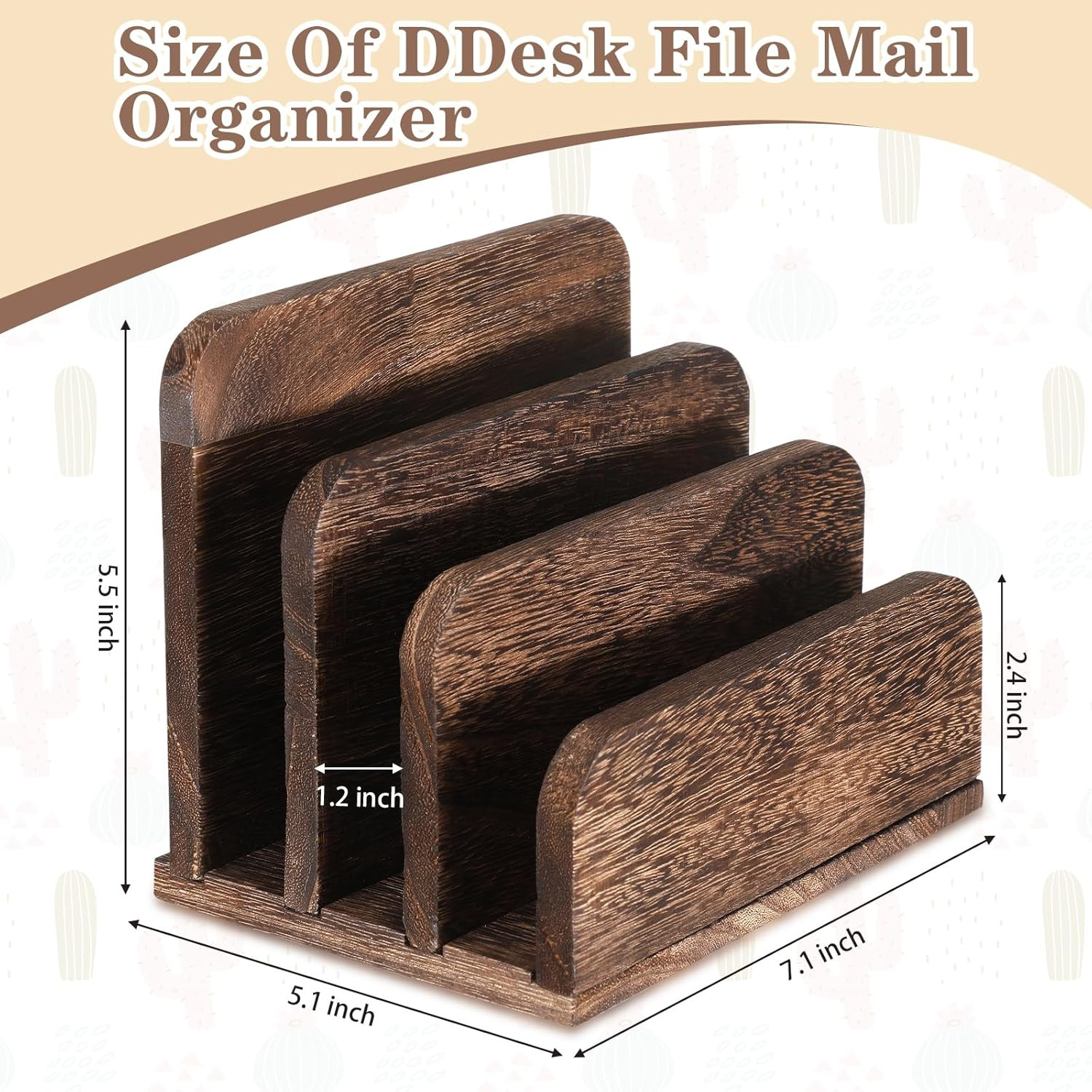 Wooden Mail Organizer 3 Slots Mail Holder for Desk Wood File Paper Letter Holder
