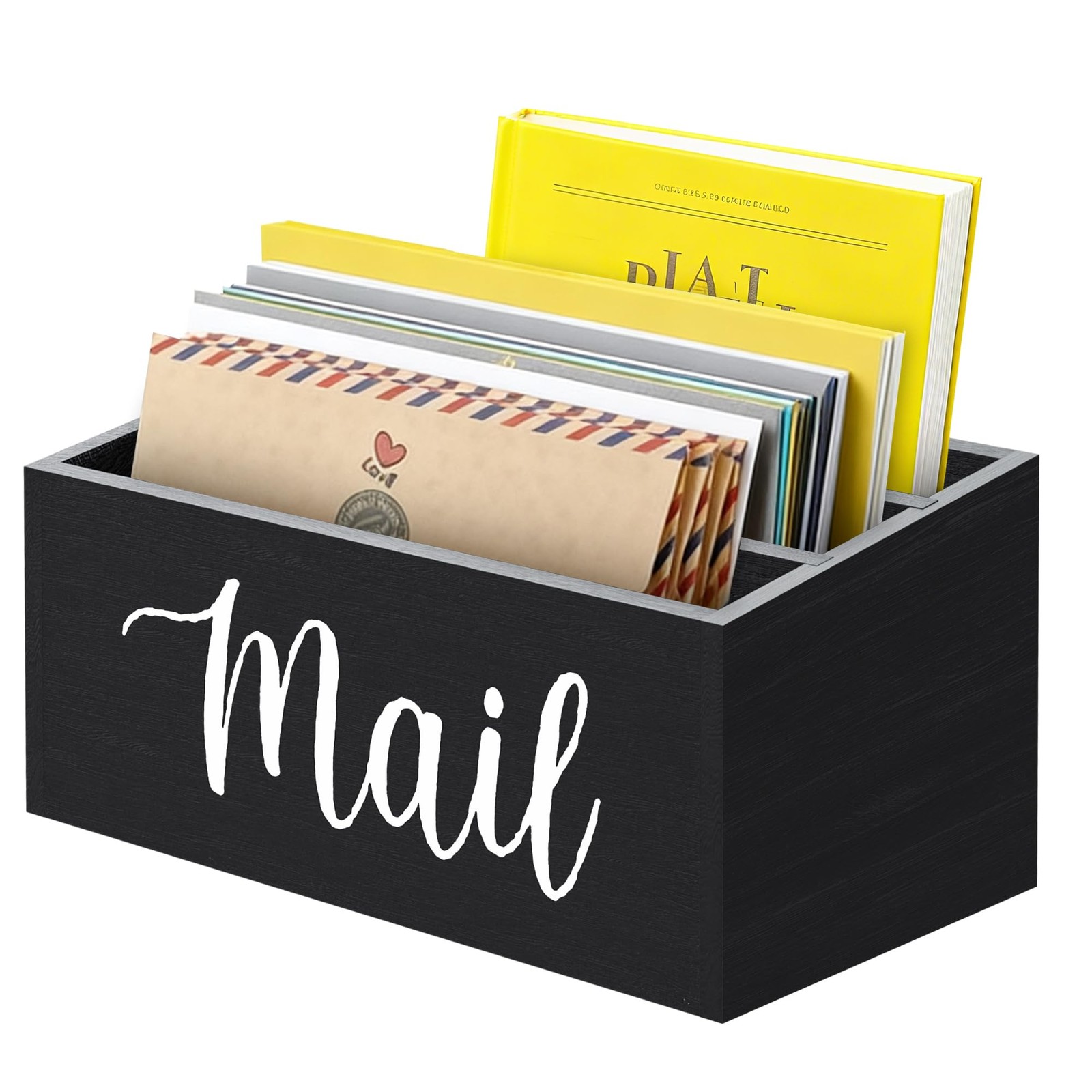 Mail Holder Countertop 3Slot Organizer Removable Divider Desktop Basket Black