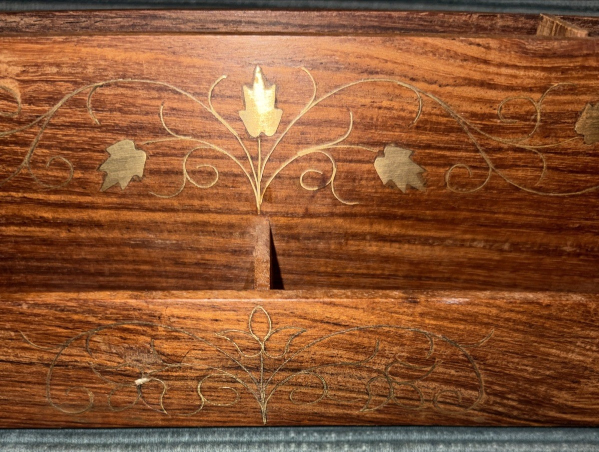 Letter Desk Organizer Wood With Brass Ivy Inlay Two Sections