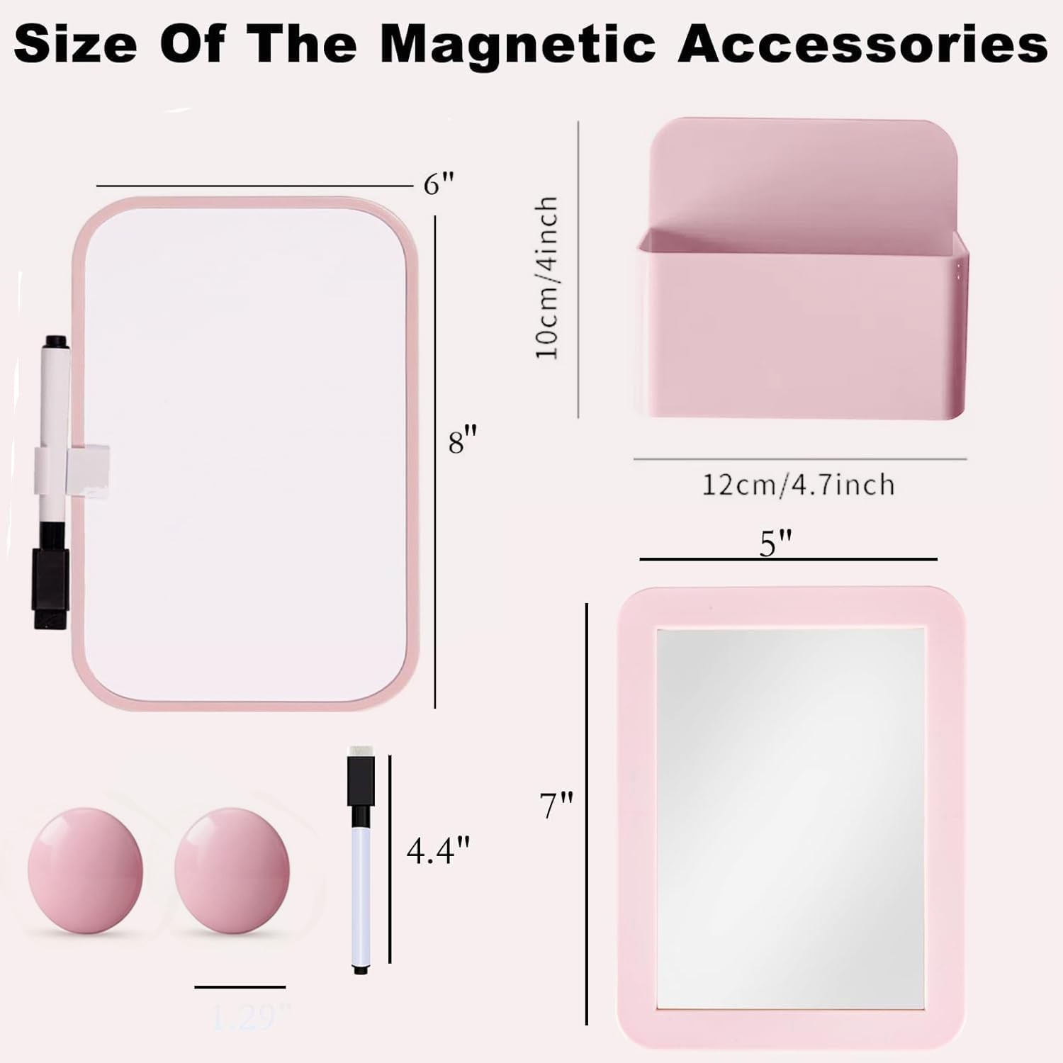 Pink Locker Accessories for Girls with Magnetic whiteboard, Locker Mirror and…