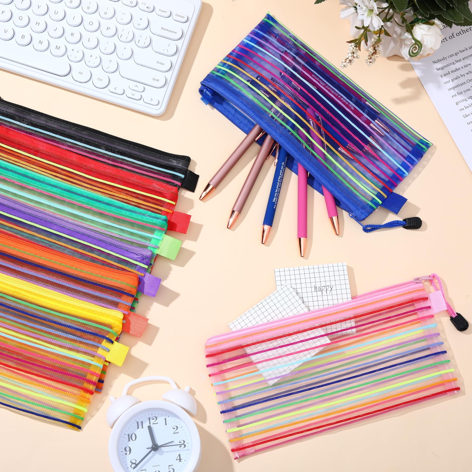 Glenmal 32 Pack Zipper Mesh Pouch Pencil Pouches Cases Multipurpose Storage B…