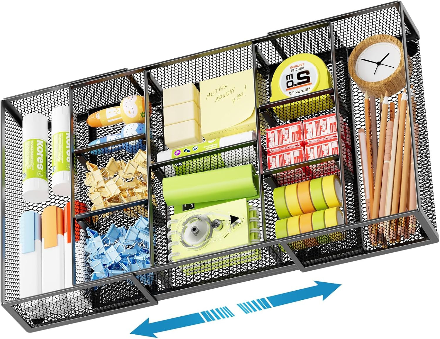 Expandable Desk Drawer Organizer, Mesh Drawer Organizer Tray with 10 Compartment