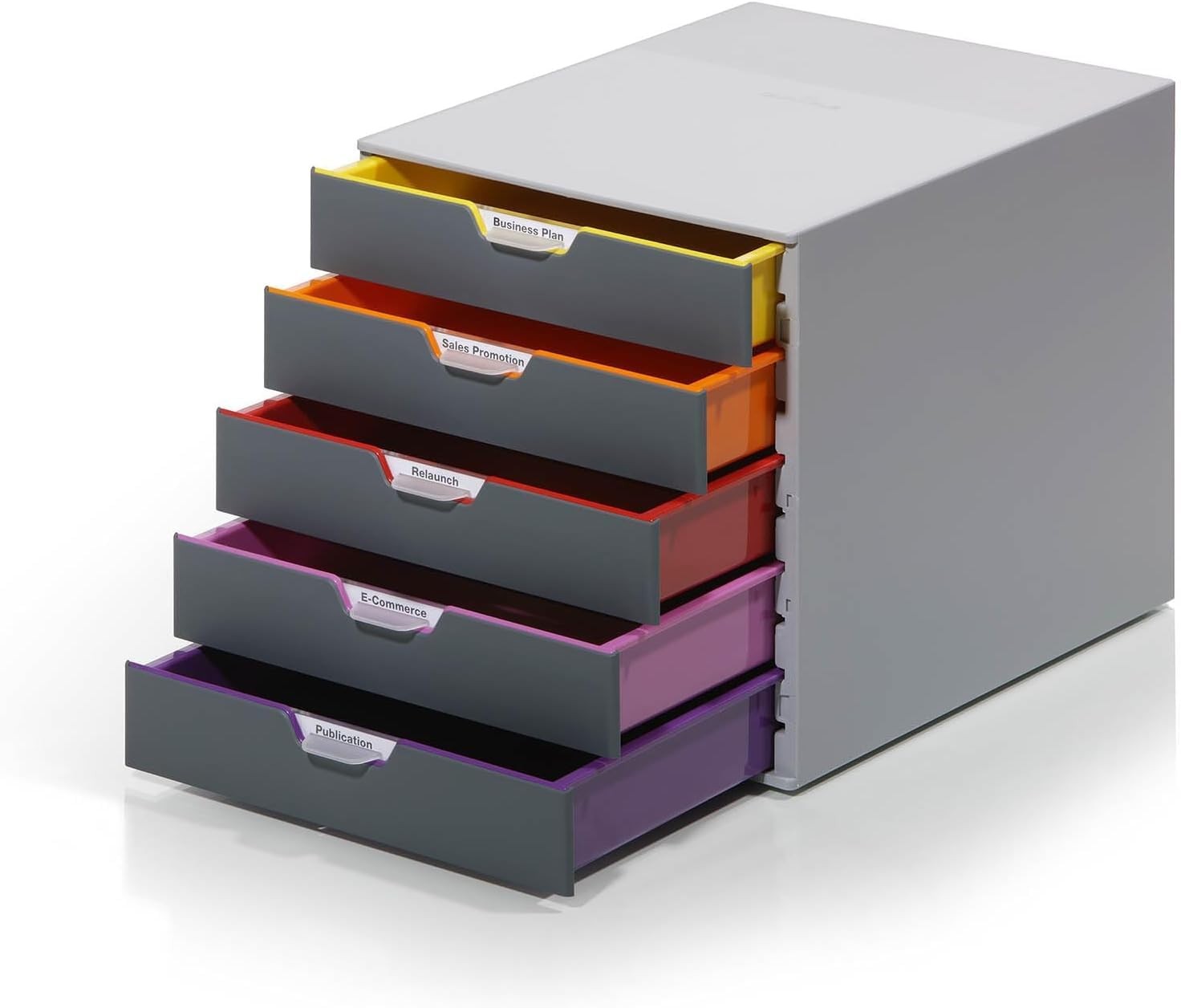 Durable Varicolor 5 Drawer Unit – Gray Desktop Drawer Set with 5 Color Coded Dra