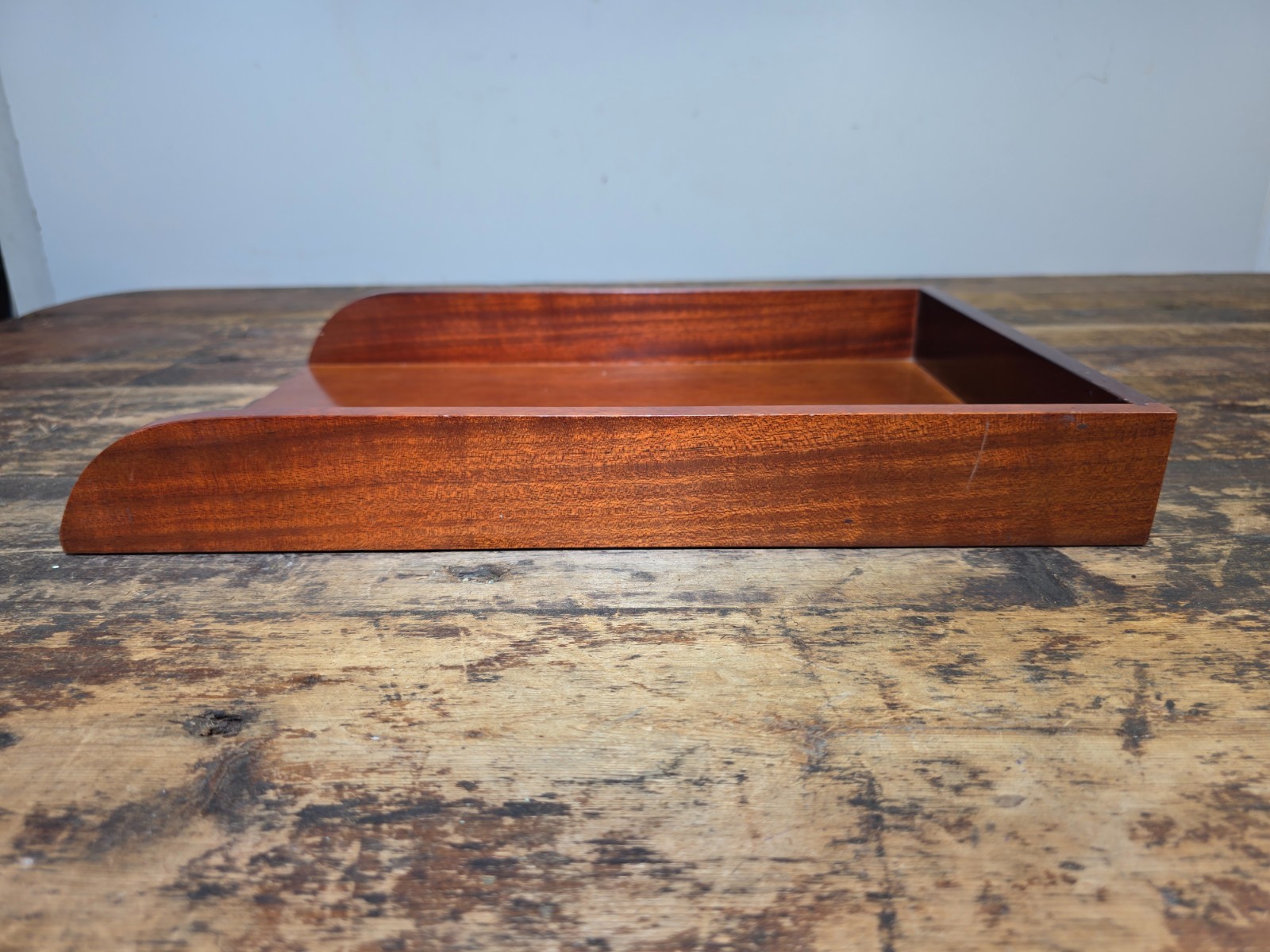 Vintage Wood Single Letter Tray Desk Organizer Mid Century Modern Rustic Style