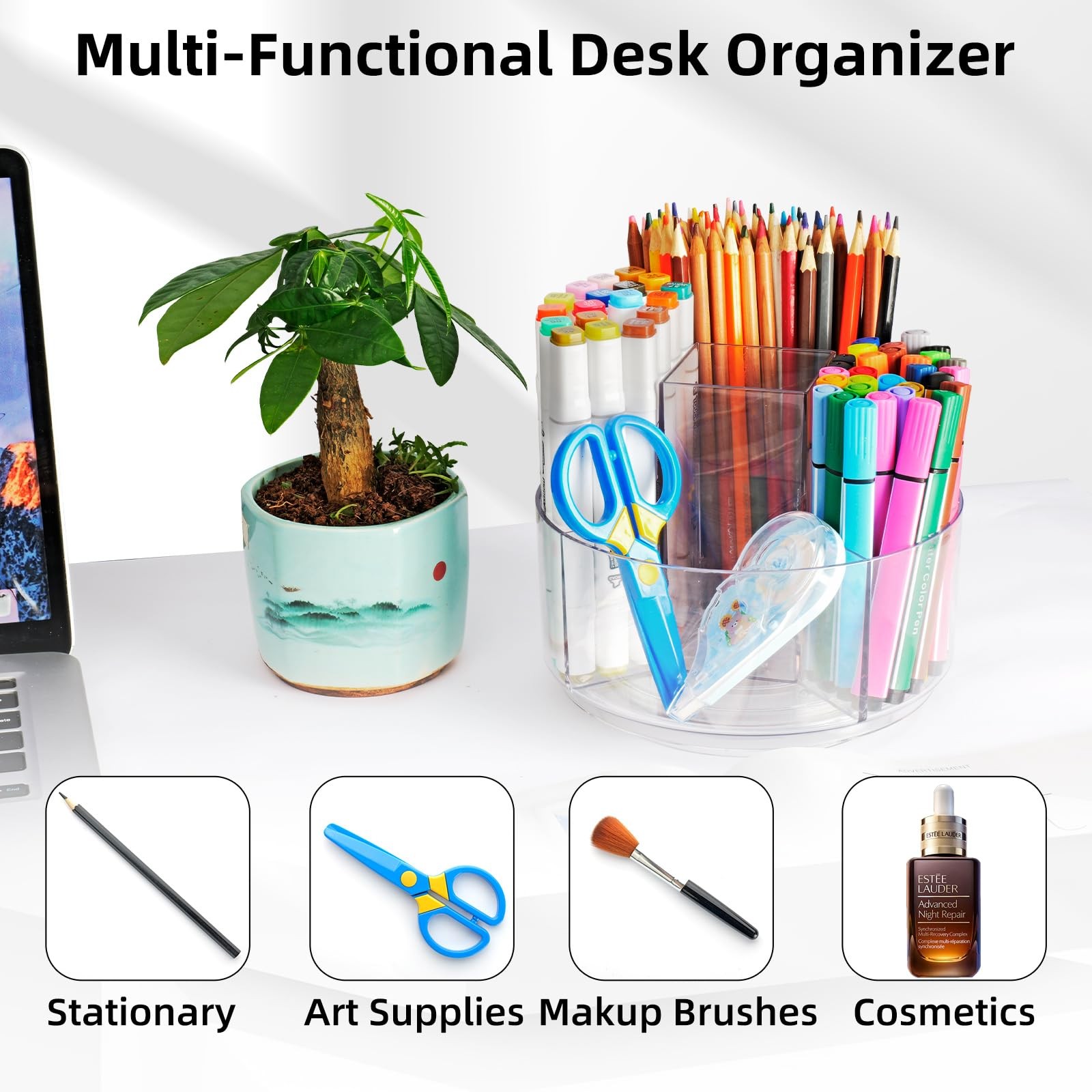 5 Slots Acrylic Pen Marker Crayon Organizer for Home Office School Art Supplies